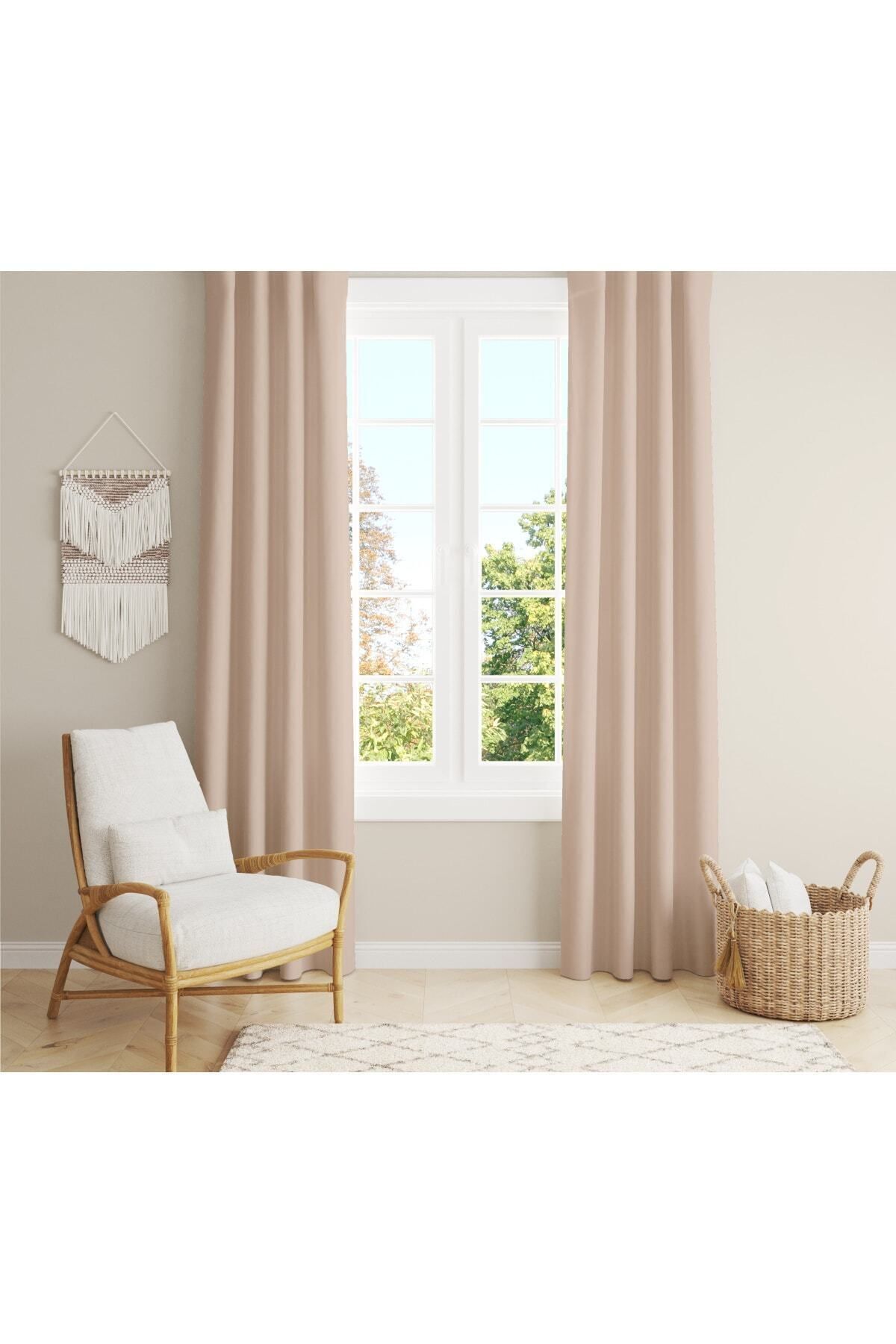 Evmila-Velvet Texture Printed Salmon Color Background Curtain 1