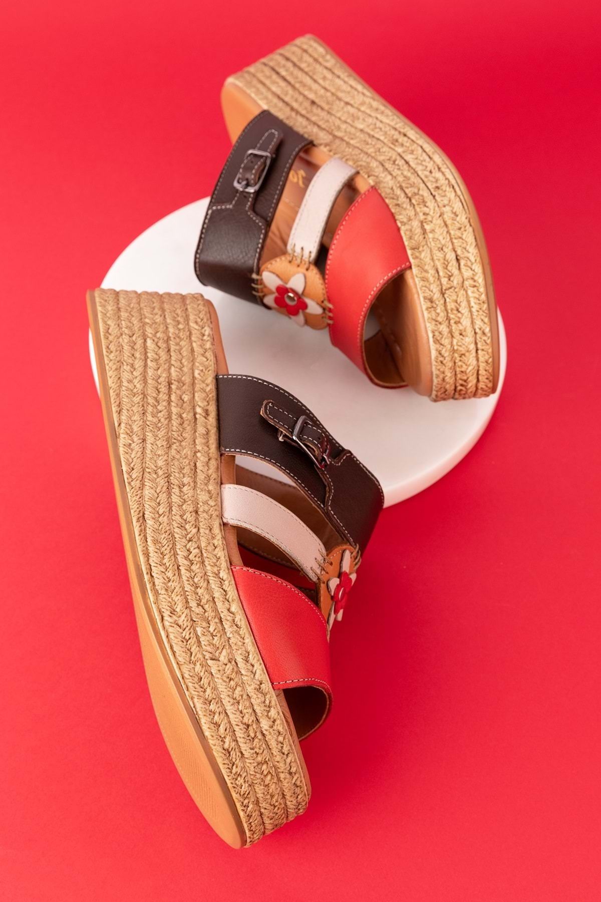 Gondol-Genuine Leather Women's Platform Heeled Slippers - mlk.5254 4