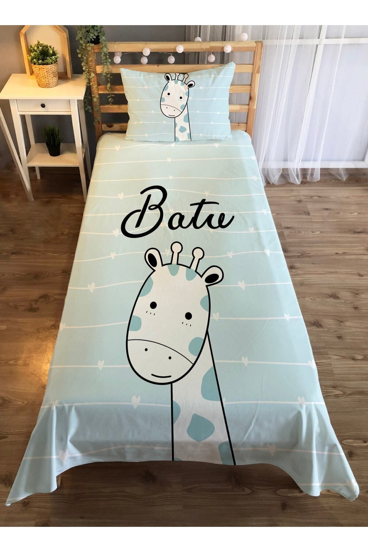 Evmila Cuvertură De Pat Din Catifea Cu Model Girafe - Albastru - One Size