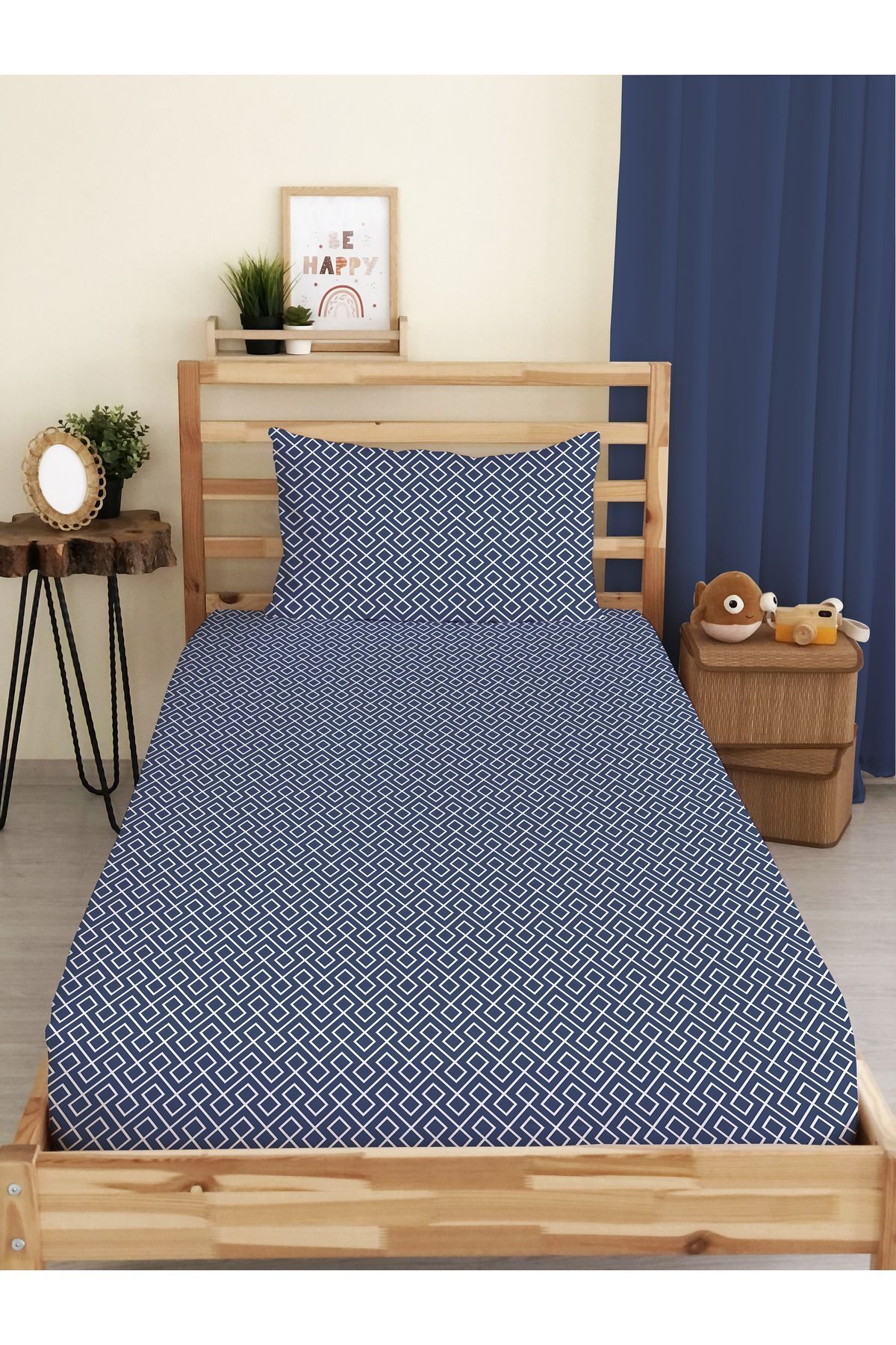 Evmila-Geometric Patterned Printed Single Elastic Sheet Set 1