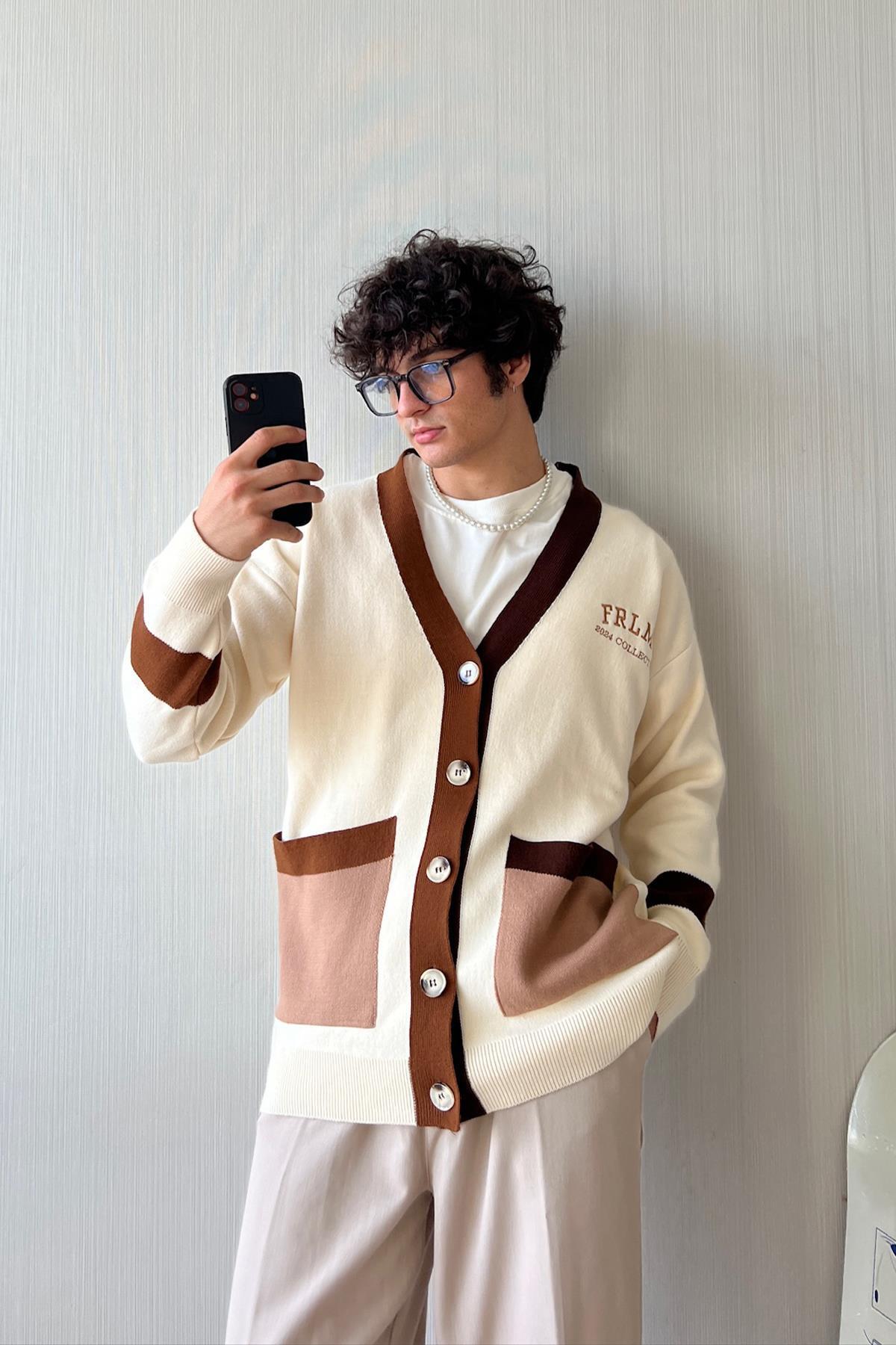 Frlmk Embroidered Oversize Cream Cardigan