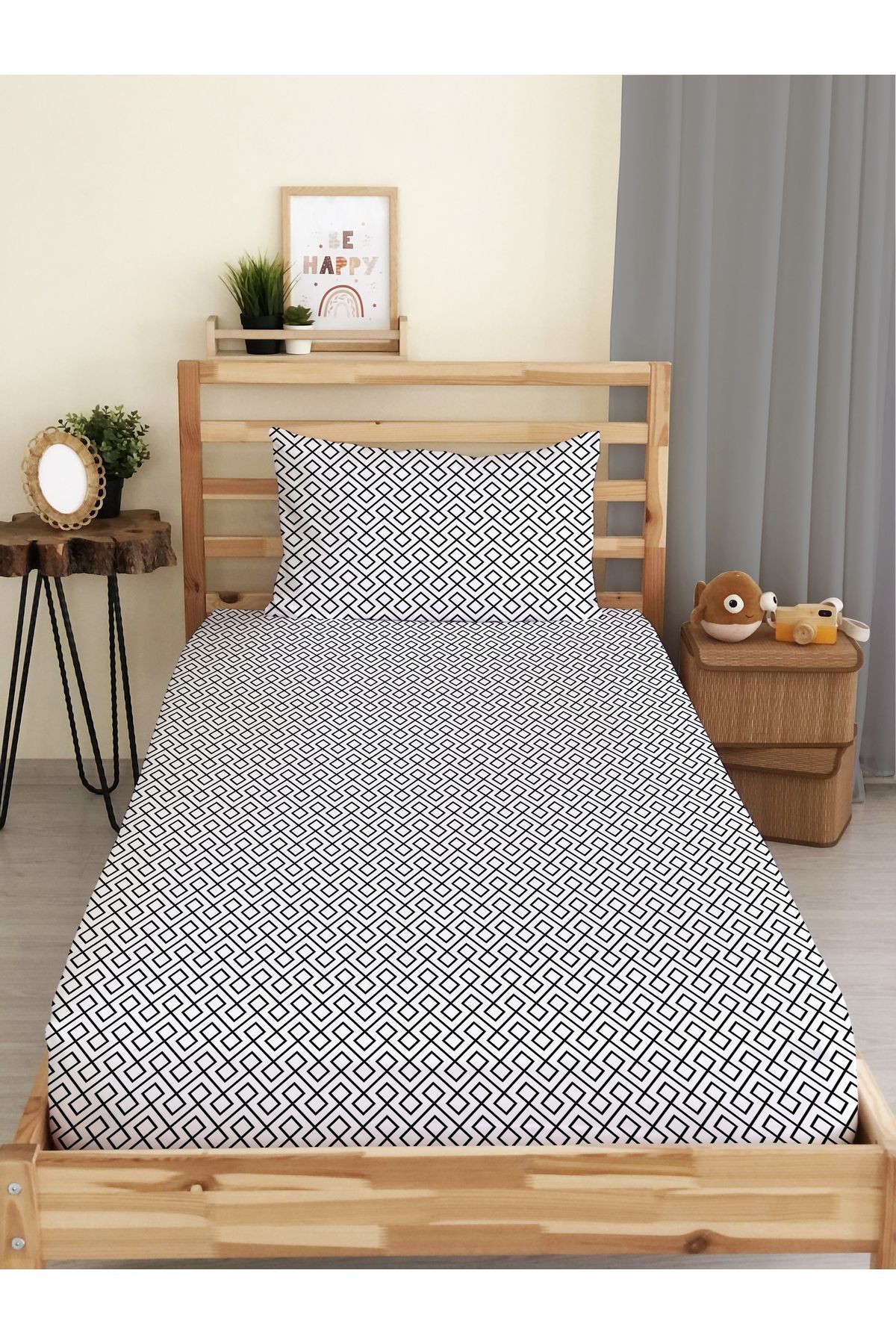Evmila-Geometric Patterned Printed Single Elastic Sheet Set 1