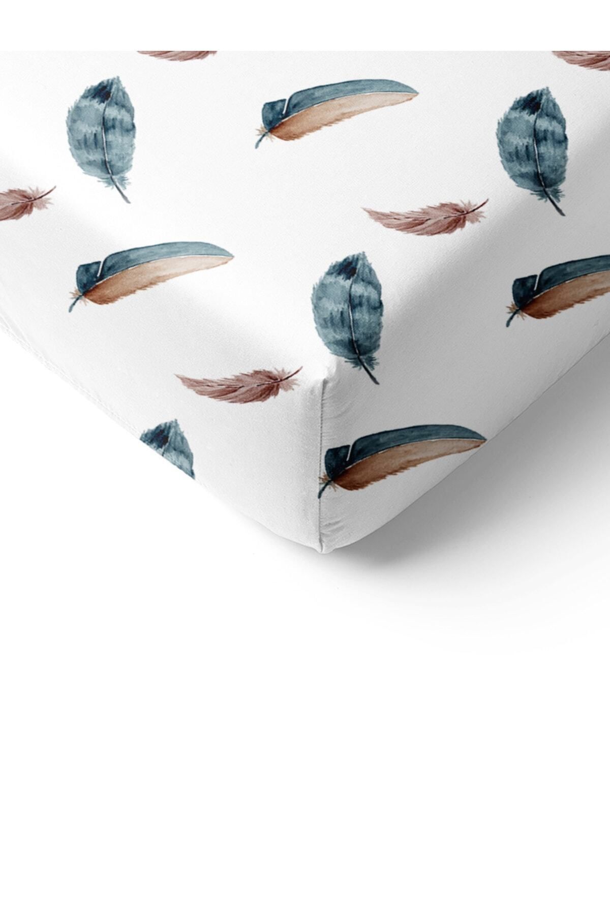 Evmila-Feather Pattern Printed Single Elastic Sheet Set Colorful 2