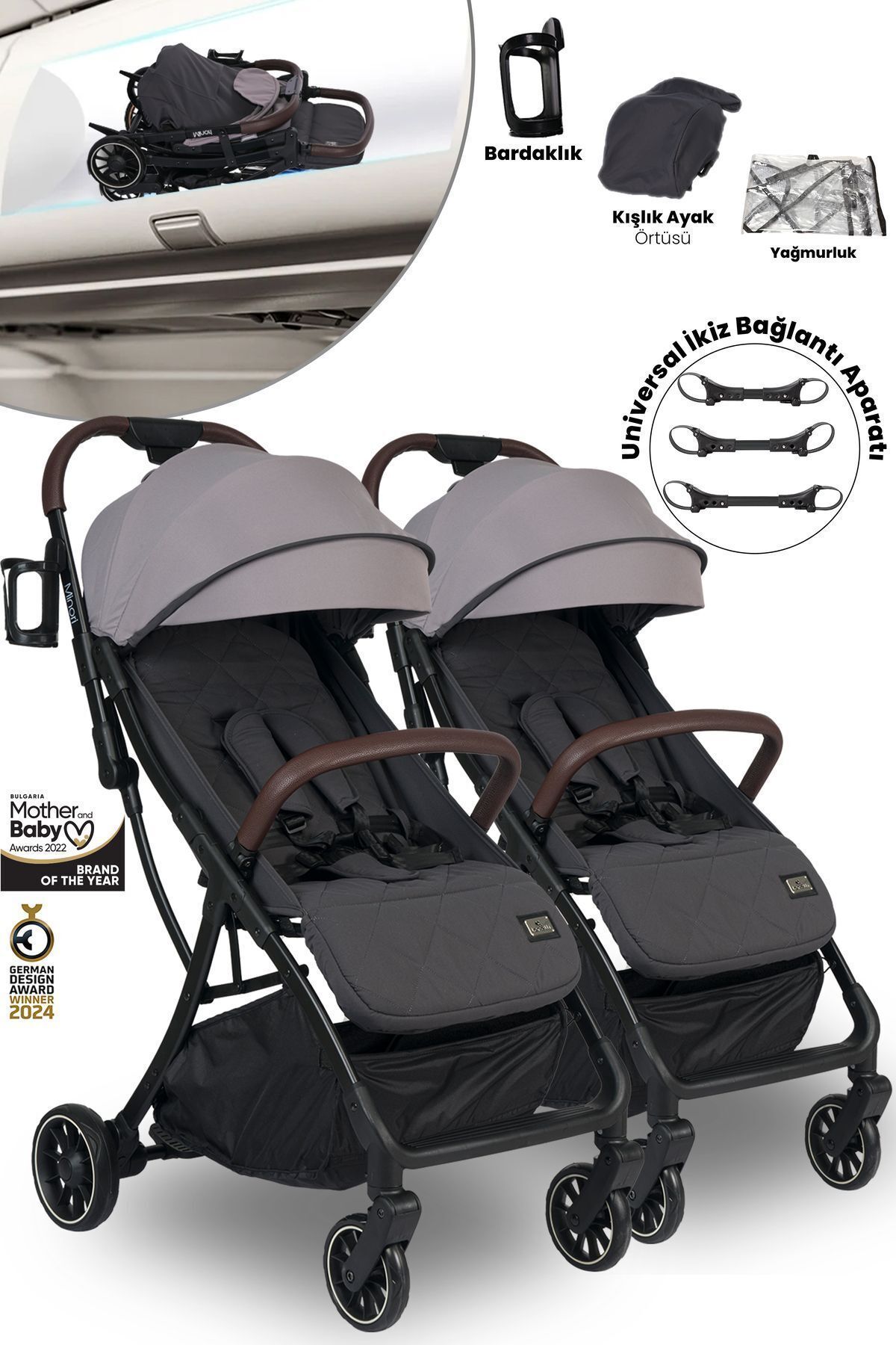LORELLİ Lorelli Minori Ayrılıp Birleşebilen Kabin İkiz Bebek Arabası - Grey Jasper