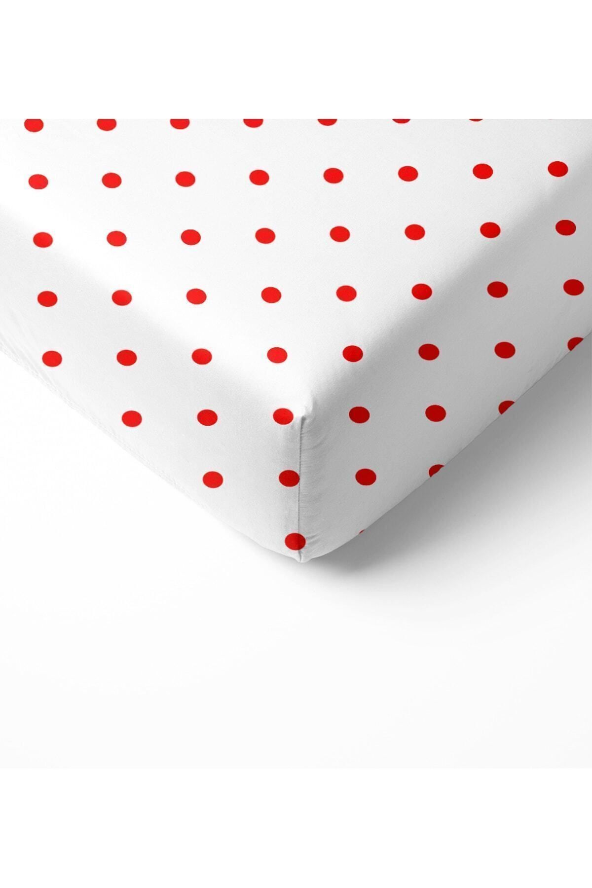 Evmila-Red Dot Pattern Printed Single 100x200 Cm Elastic Sheet Set White 2