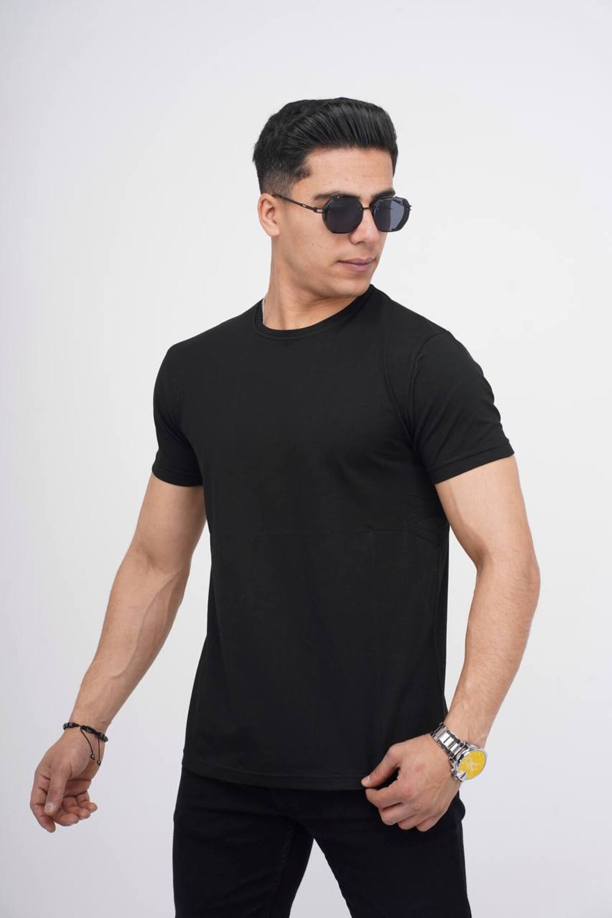 Est Estola  Erkek Slimfit Yumuşak Dokulu Bisiklet Yaka Sade Düz Tişört - Görsel 4