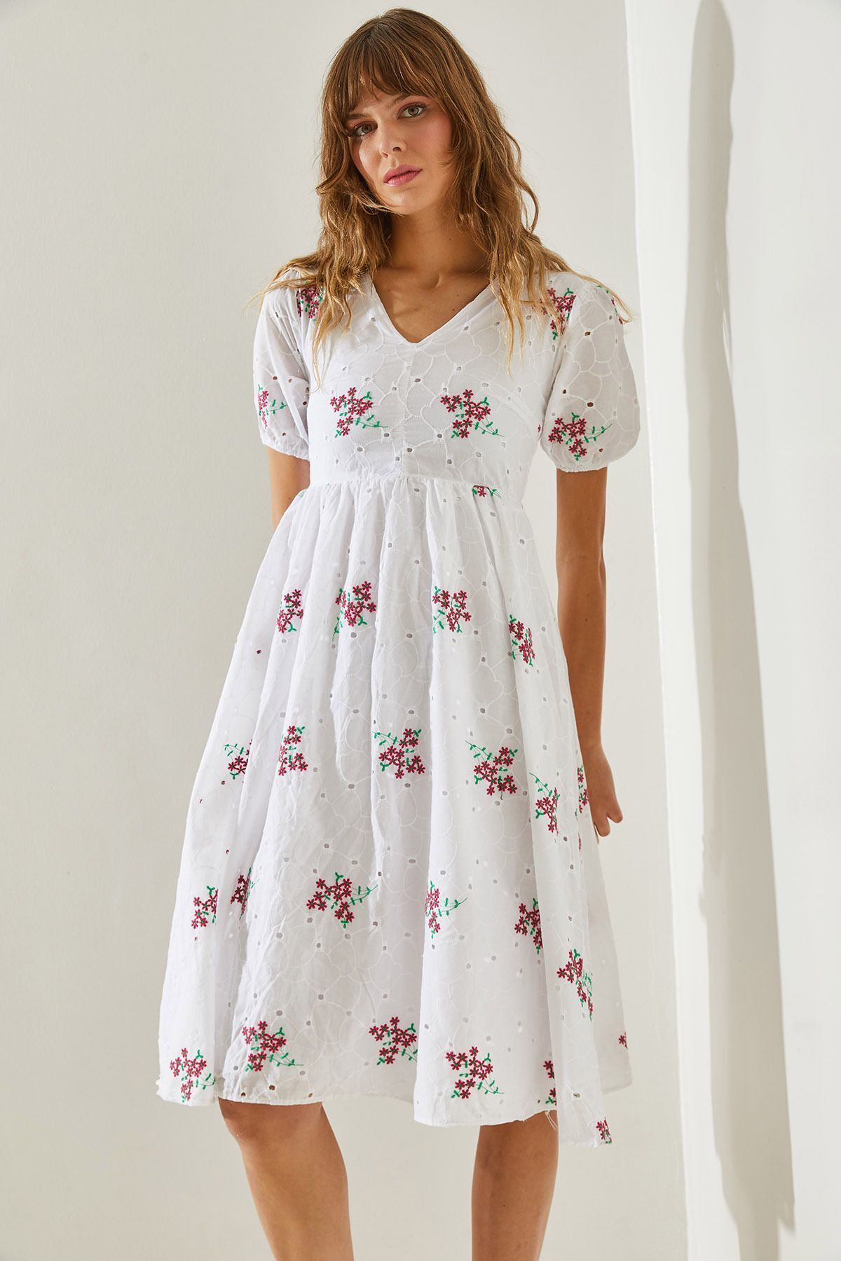 Bianco Lucci-Women's Laced Lined Short Sleeve 5863 Dress -60251421 6