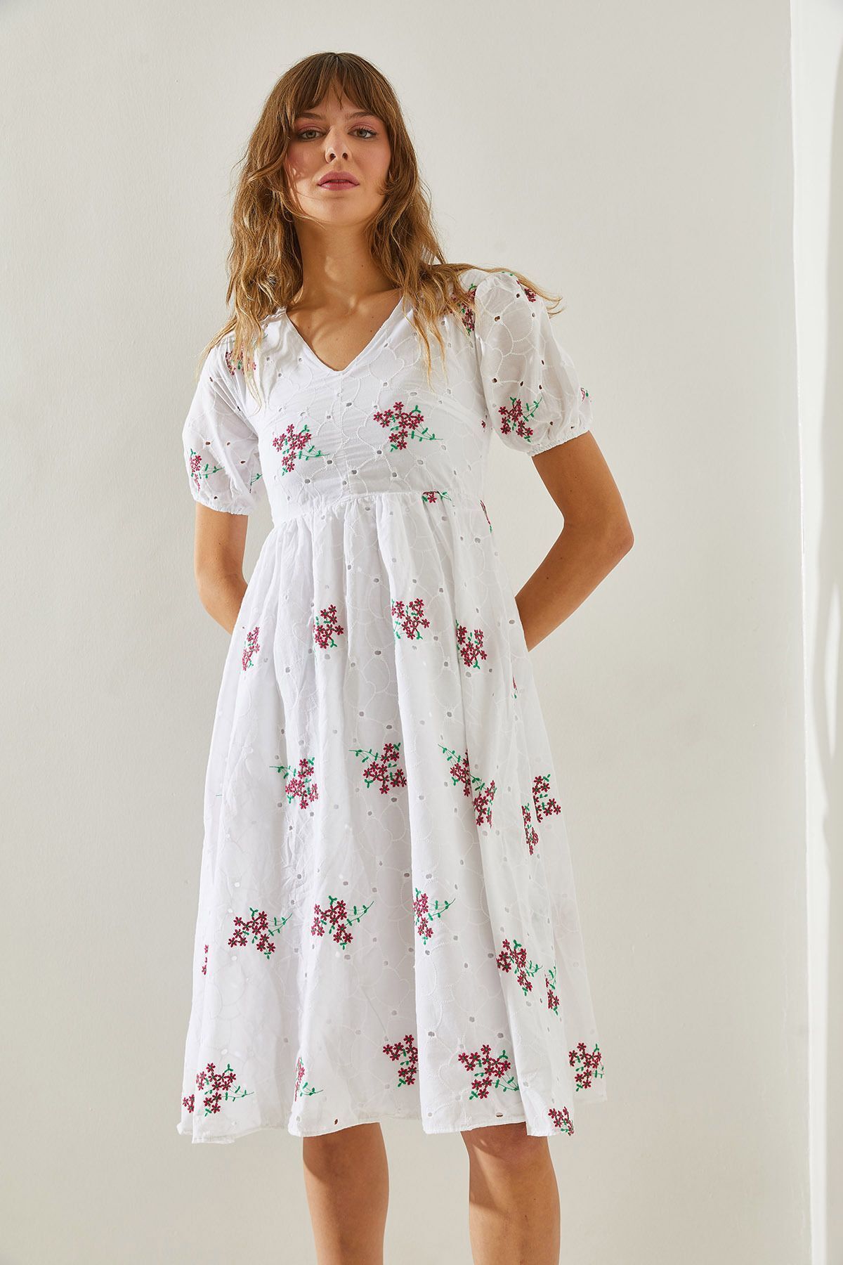 Bianco Lucci-Women's Laced Lined Short Sleeve 5863 Dress -60251421 5