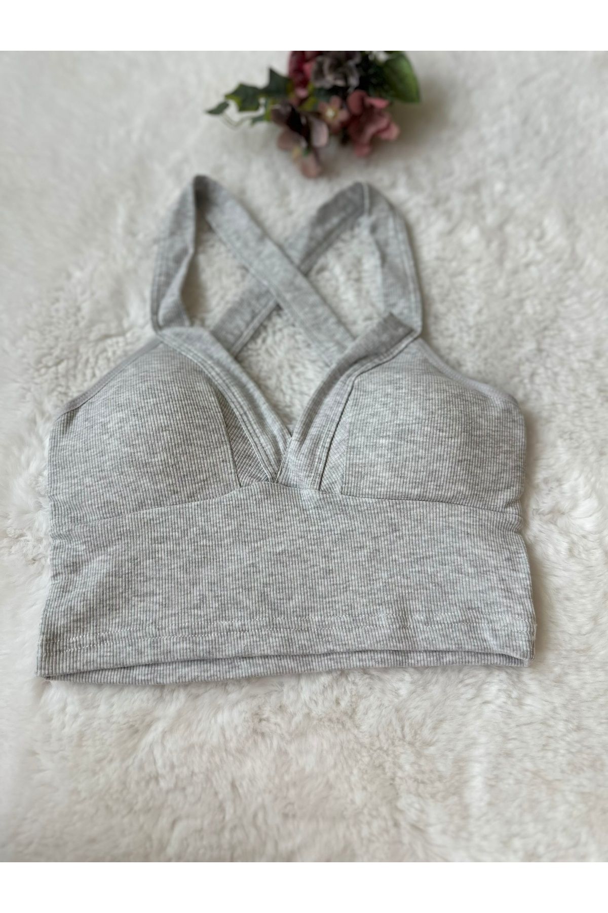 Çıkarılabilir Pedli Çapraz Detaylı Sporcu Crop Büstiyer-8119