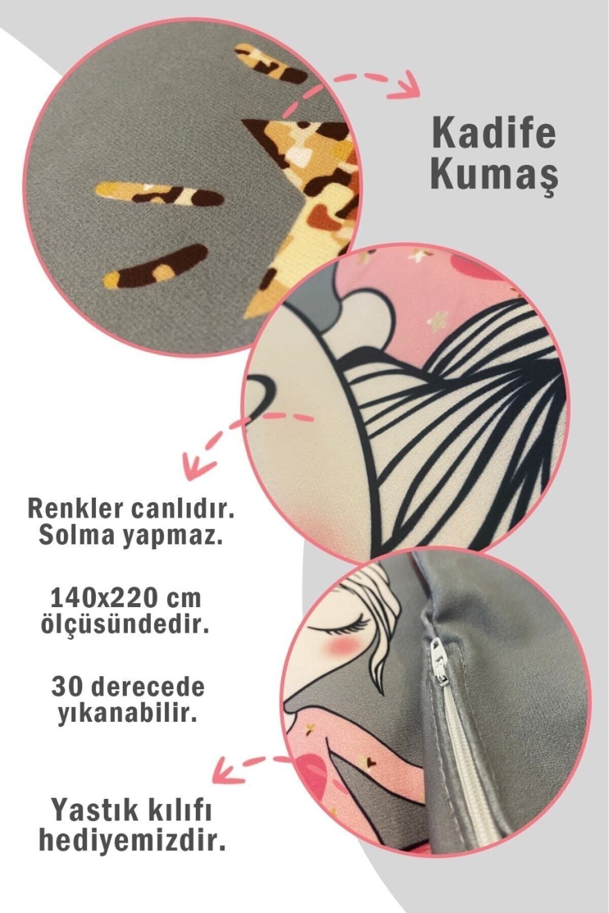 Evmila Gemi Çapa Desenli Tek Kişilik Kadife Yatak Örtüsü -beyaz