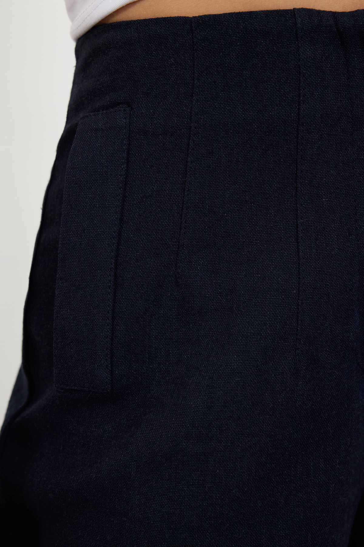 Trendyolmilla  Lacivert Keten GörünümlüWide Leg/Geniş Paça Yüksek Bel Dokuma Pantolon TWOSS24PL00169 - Görsel 5