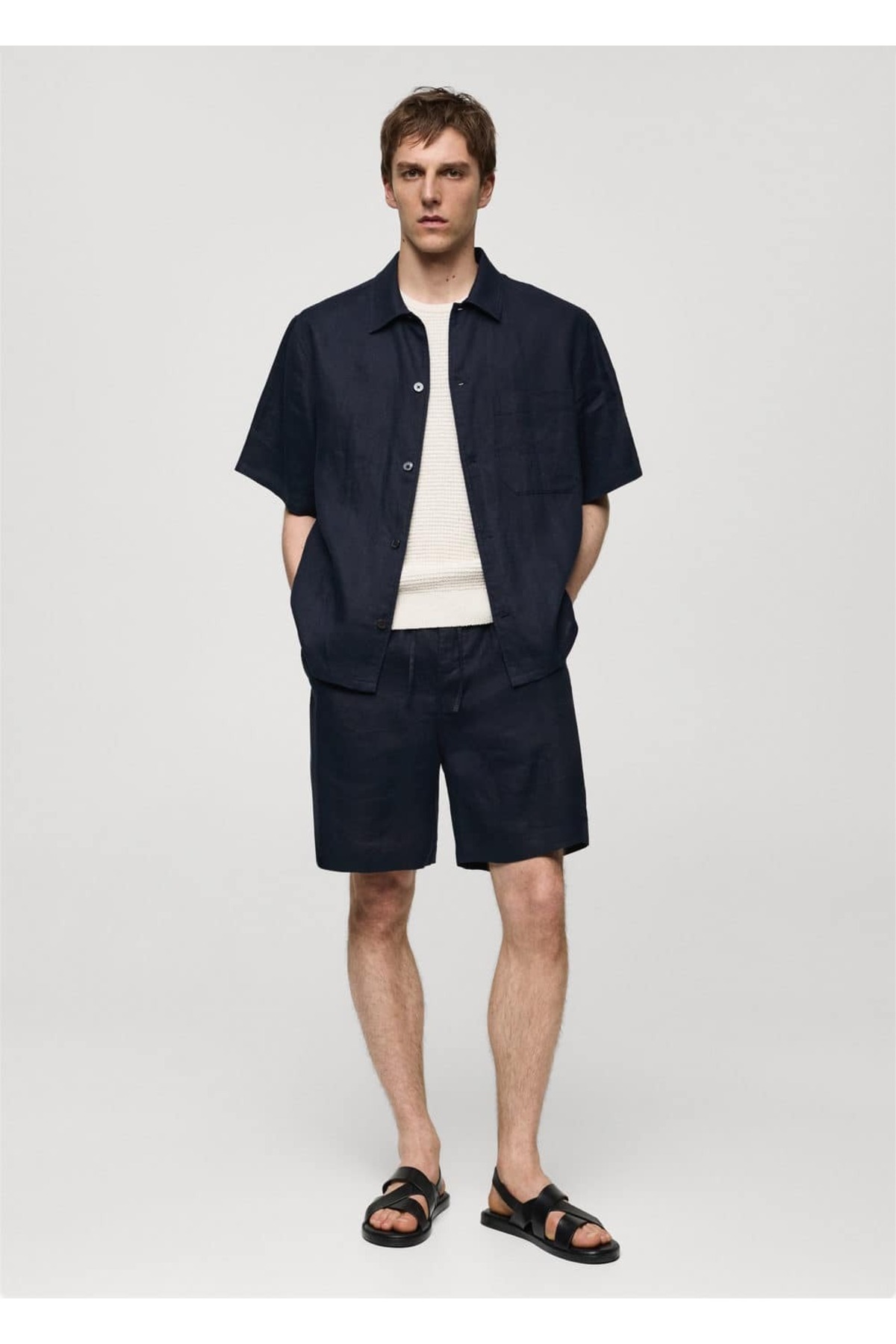 پیراهن مردانه آبی سرمه ای منگوMANGO Man | 67077688 اورجینال - تصویر 2