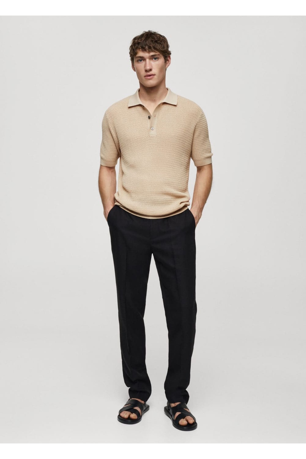 بافت و پلیور مردانه بژ منگوMANGO Man | 67067698 اورجینال - تصویر 2