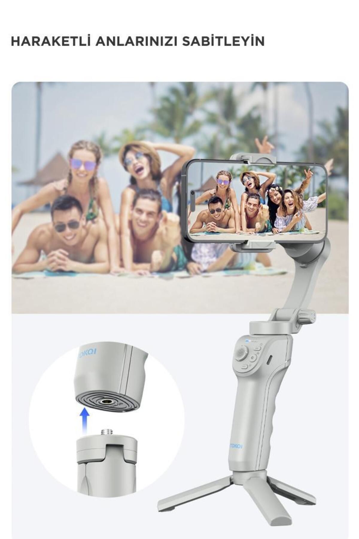 P01 Gri Çok Amaçlı Gimbal Özellikli Tripod Selfie Çubuğu