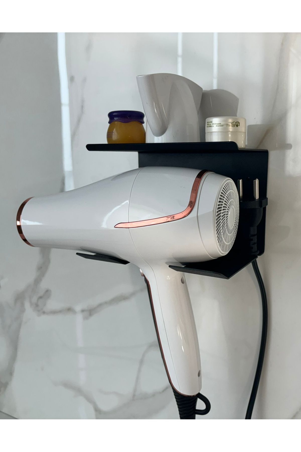 VELUX HOME Metal Saç Kurutma Fön Makinesi Ve Kablo Tutucu Banyo Askısı Rafı Düzenleyici Aparat 10*15*10,5 Cm