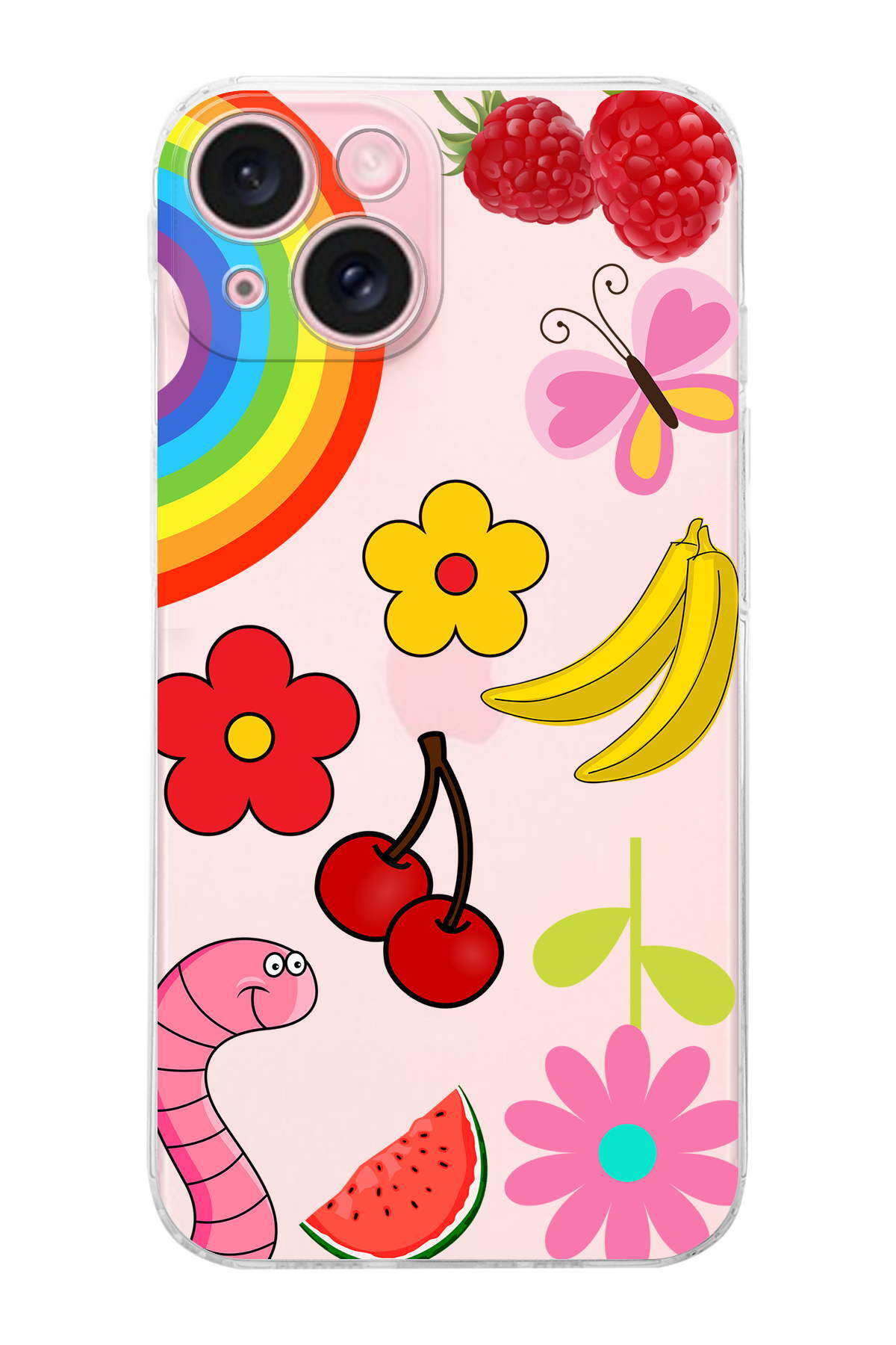 iPhone 15 Plus ile Uyumlu Water Color 5  Kamera Korumalı Şeffaf  Kılıf