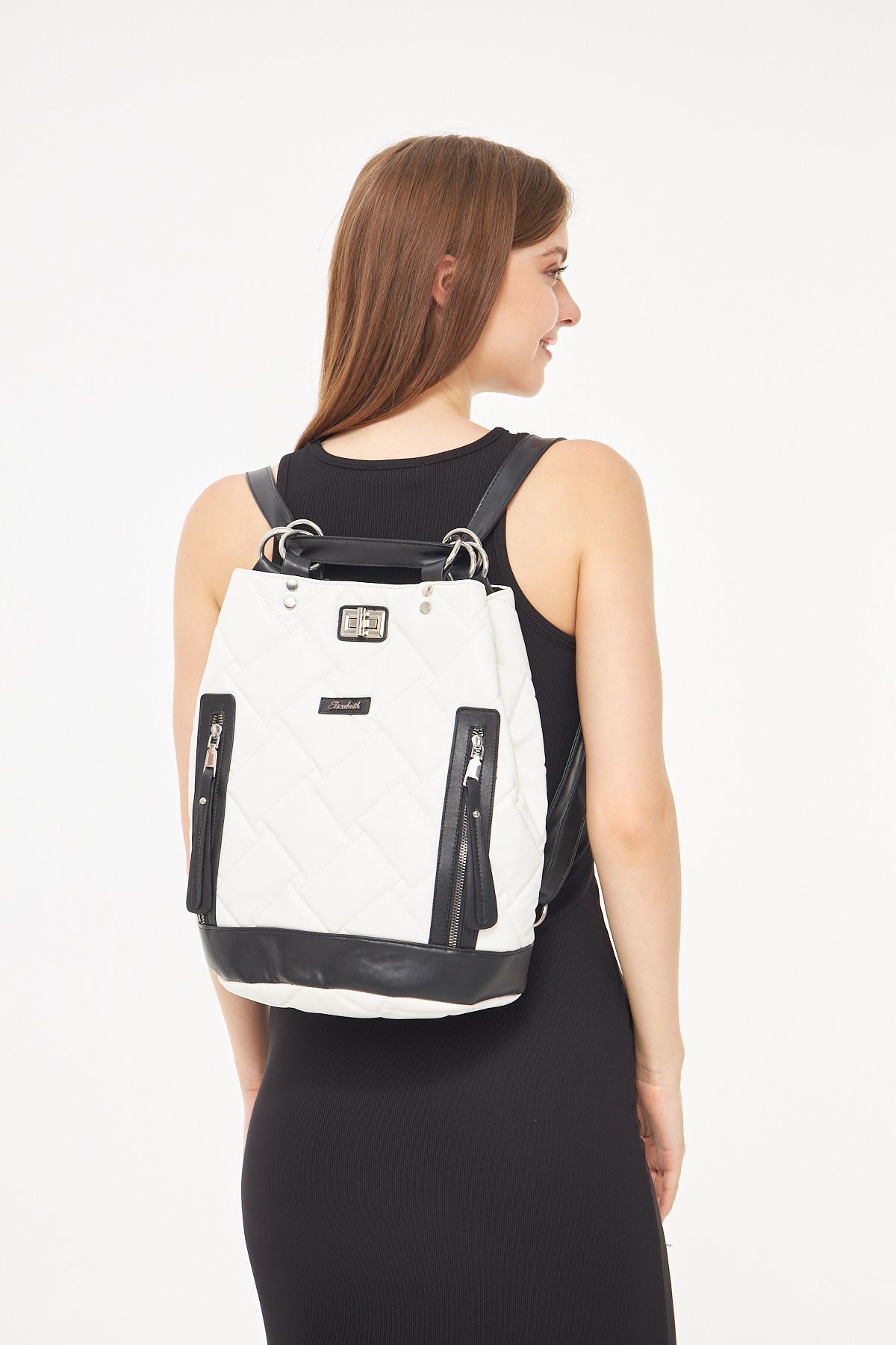 morpelikan White Quilted Embroidered Drawstring Backpack for Women ...