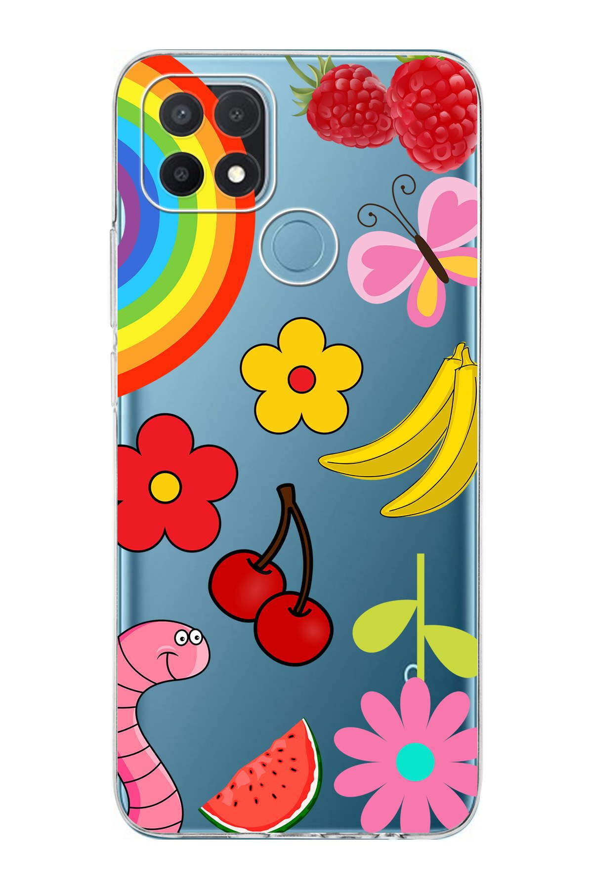 Oppo A15 ile Uyumlu Water Color 5  Kamera Korumalı Şeffaf  Kılıf