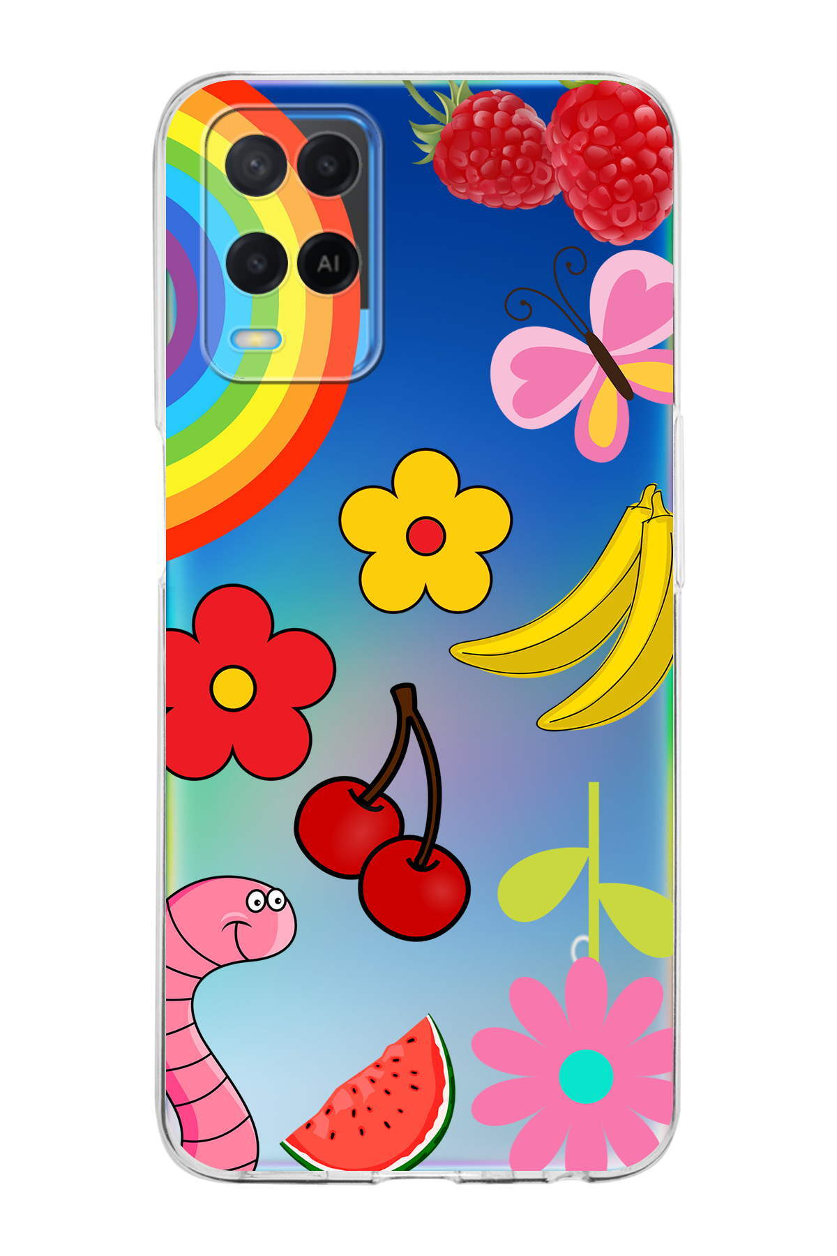 Oppo A54 4G ile Uyumlu Water Color 5  Kamera Korumalı Şeffaf  Kılıf