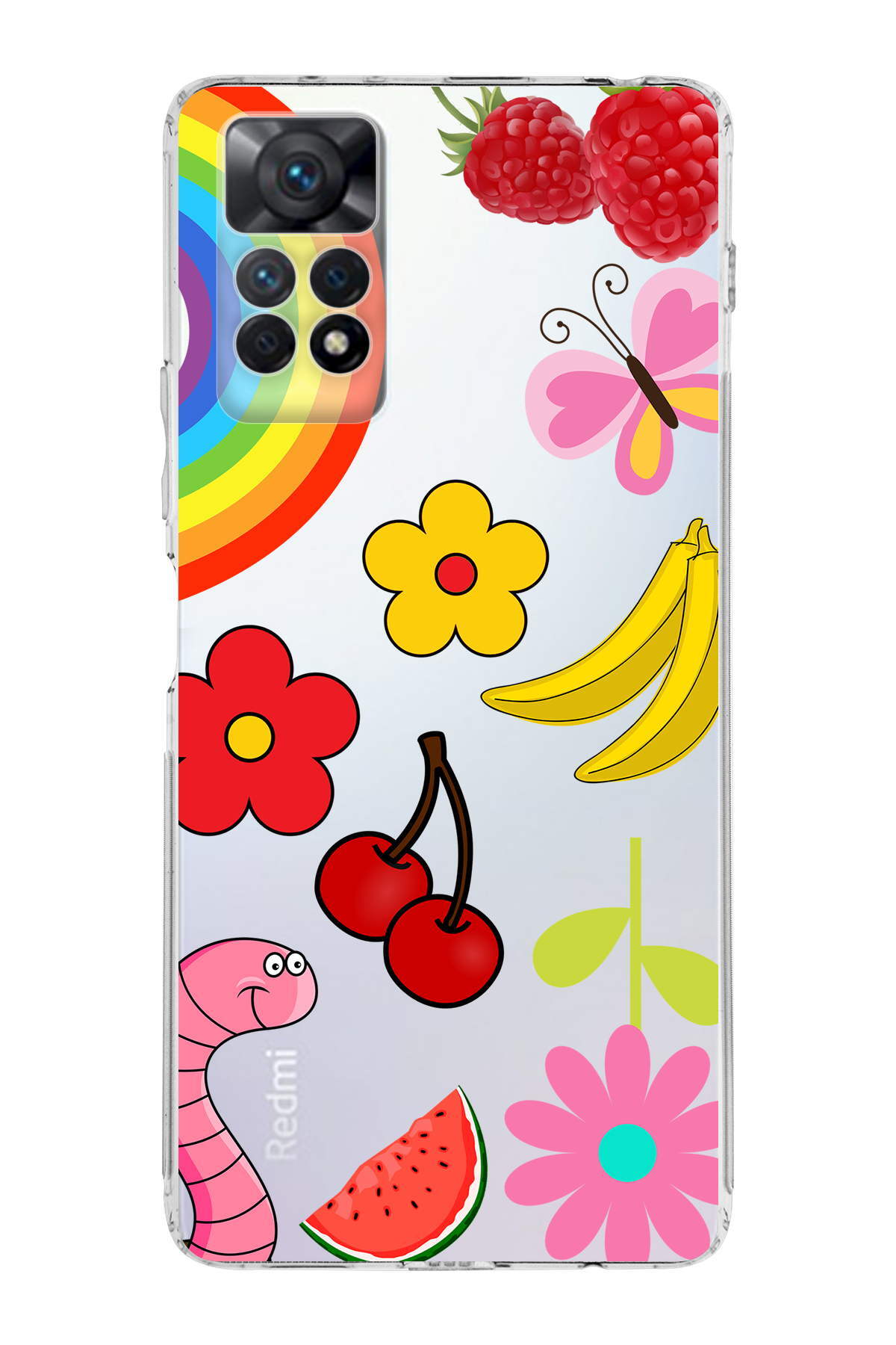 Redmi Note 11 ile Uyumlu Water Color 5  Kamera Korumalı Şeffaf  Kılıf