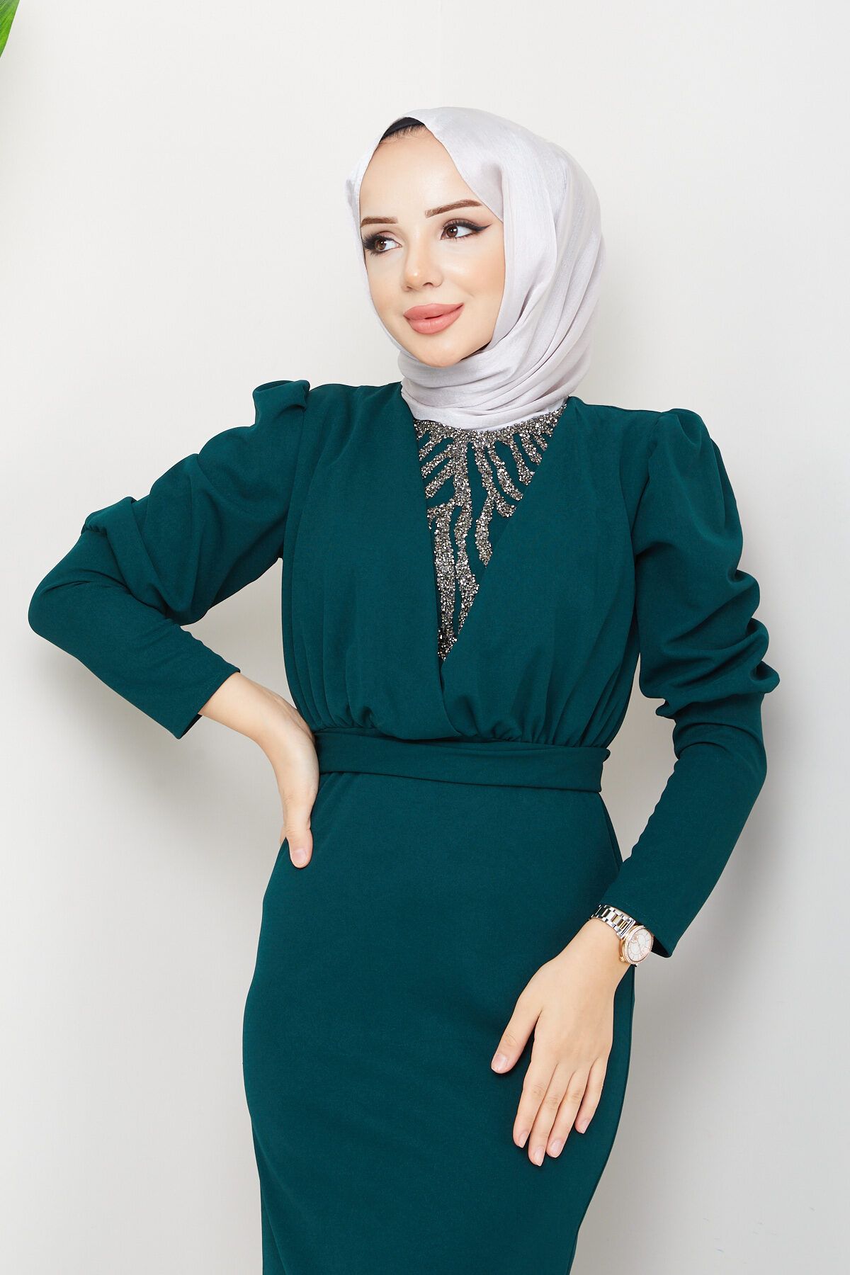 marwella Berfin Hijab Evening Dress Green Trendyol