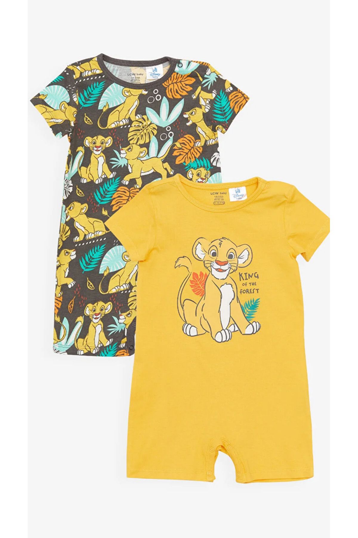 LC Waikiki LCW Baby Lion King Printed Crew Neck Short Sleeve Jumpsuit for Baby Boy Set of 2 Trendyol