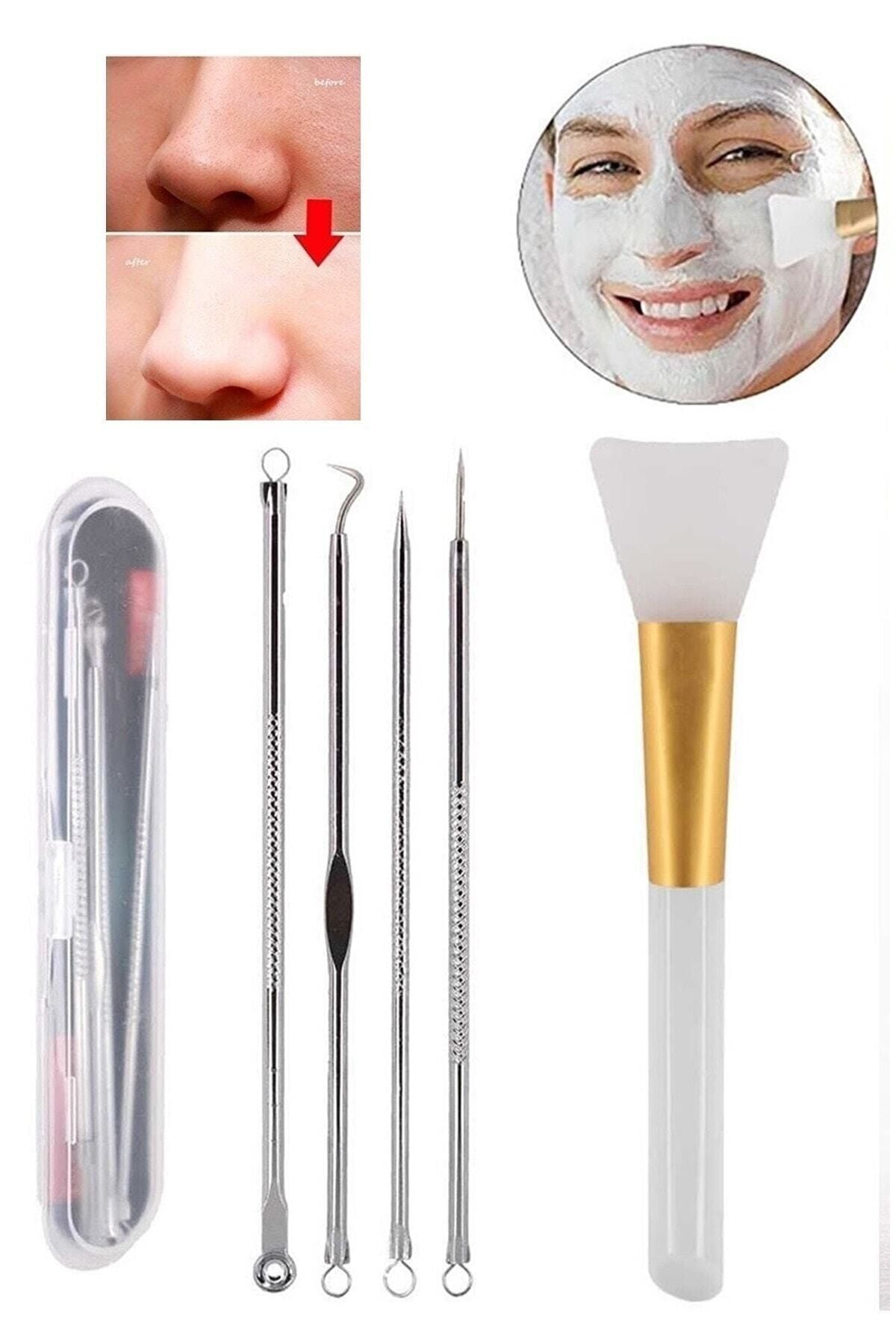 Vi Caro 4 Parça Çelik Siyah Nokta Temizleme Komedon Aleti Ve Maske Fırçası