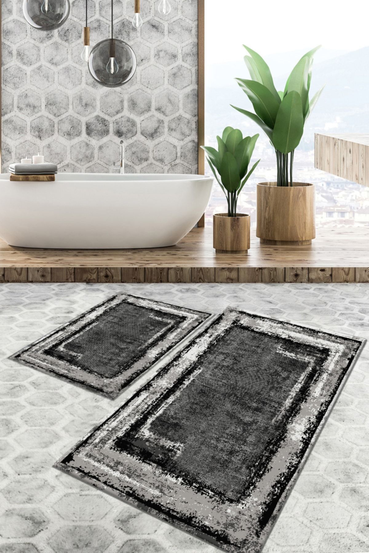 TulipDecorative Carpet Kaydırmaz Taban Yıkanabilir Leke Tutmaz 2 Li Set60x10050x60banyo Halısı Banyo Paspası Klozet Takımı