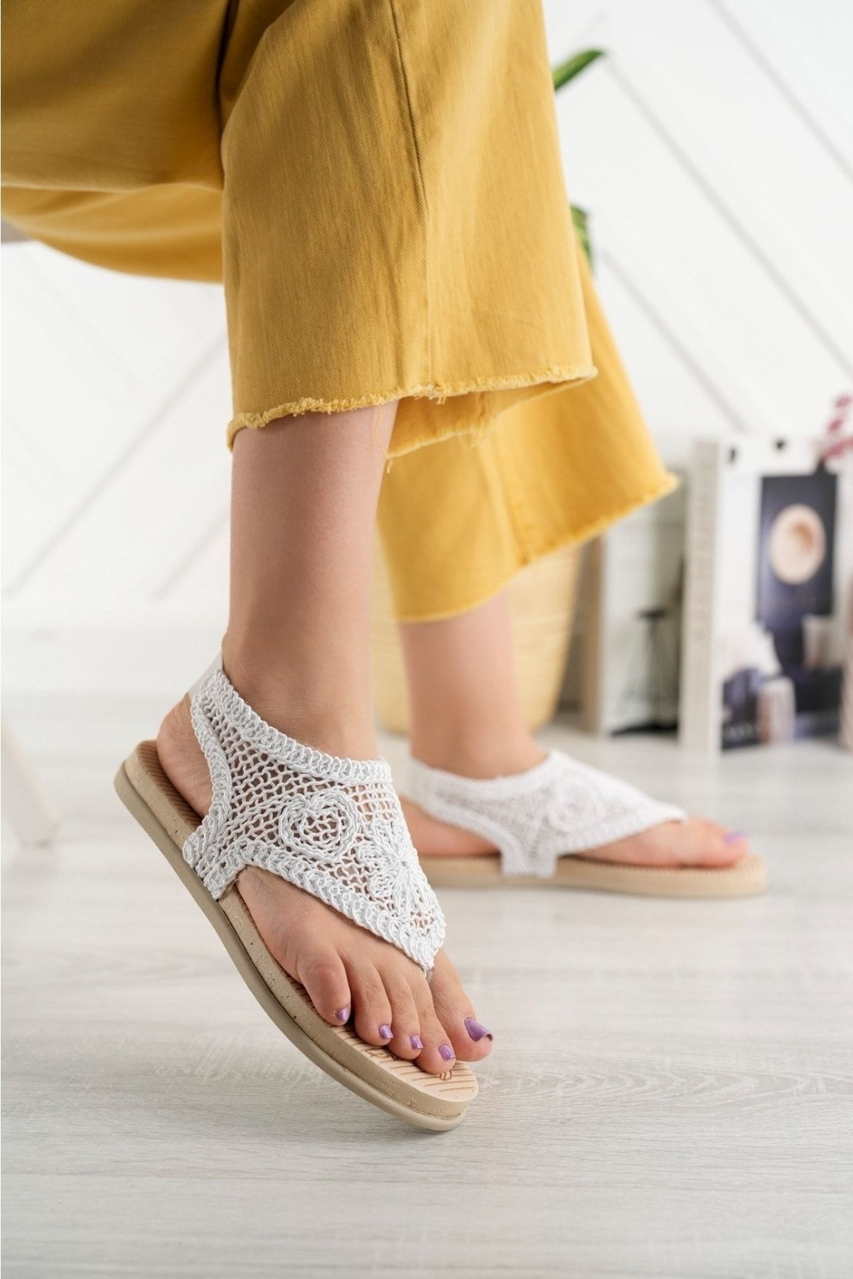 LUCKY COLLECTİON-Flip-Flops Patterned Comfortable Summers Home and Outside Sandals 3