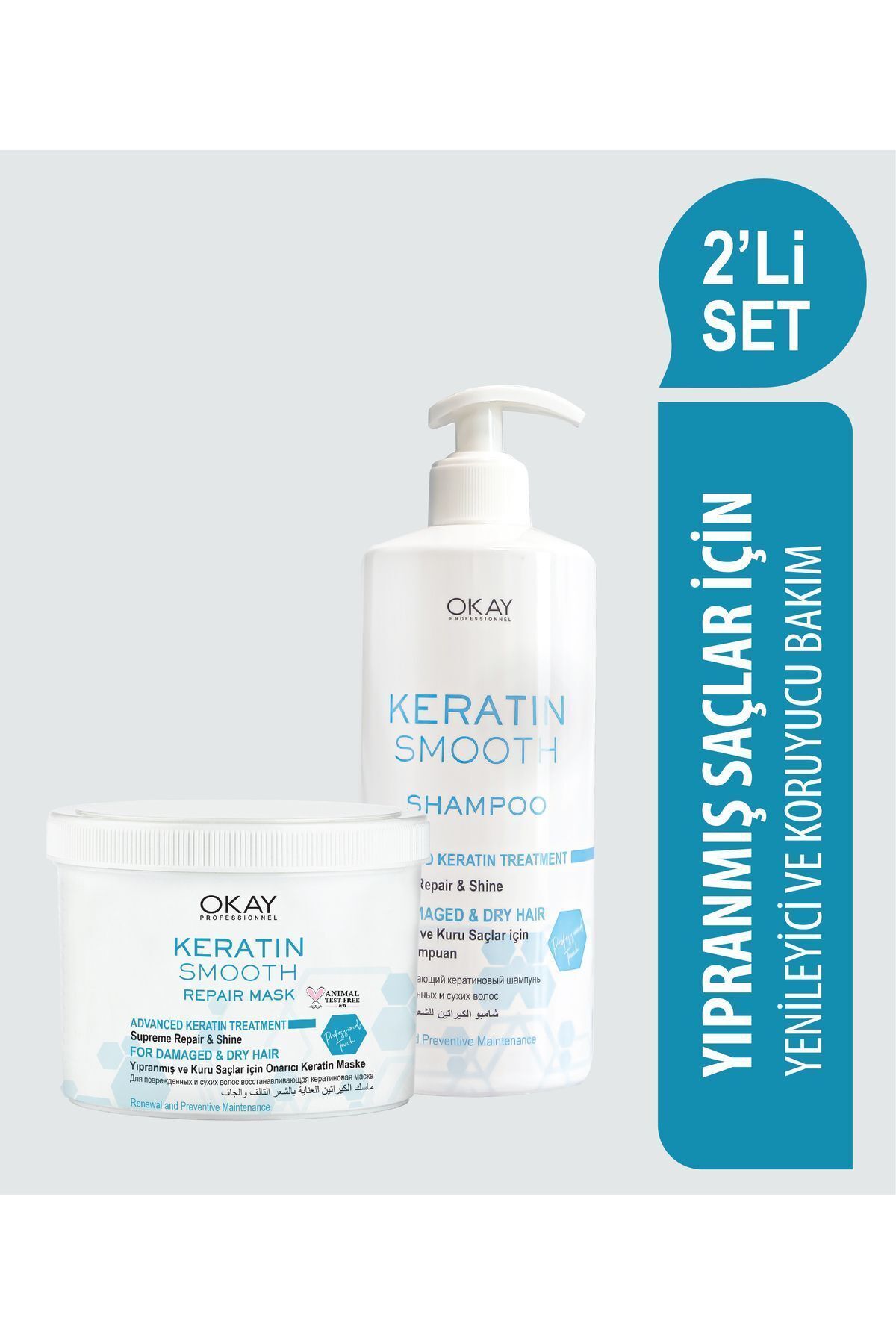 OKAYPROFESSIONNEL KERATIN SMOOTH 2-PACK CARE SET Шампунь 500 мл + восстанавливающая маска 500 мл OTR1315 KERATIN SET