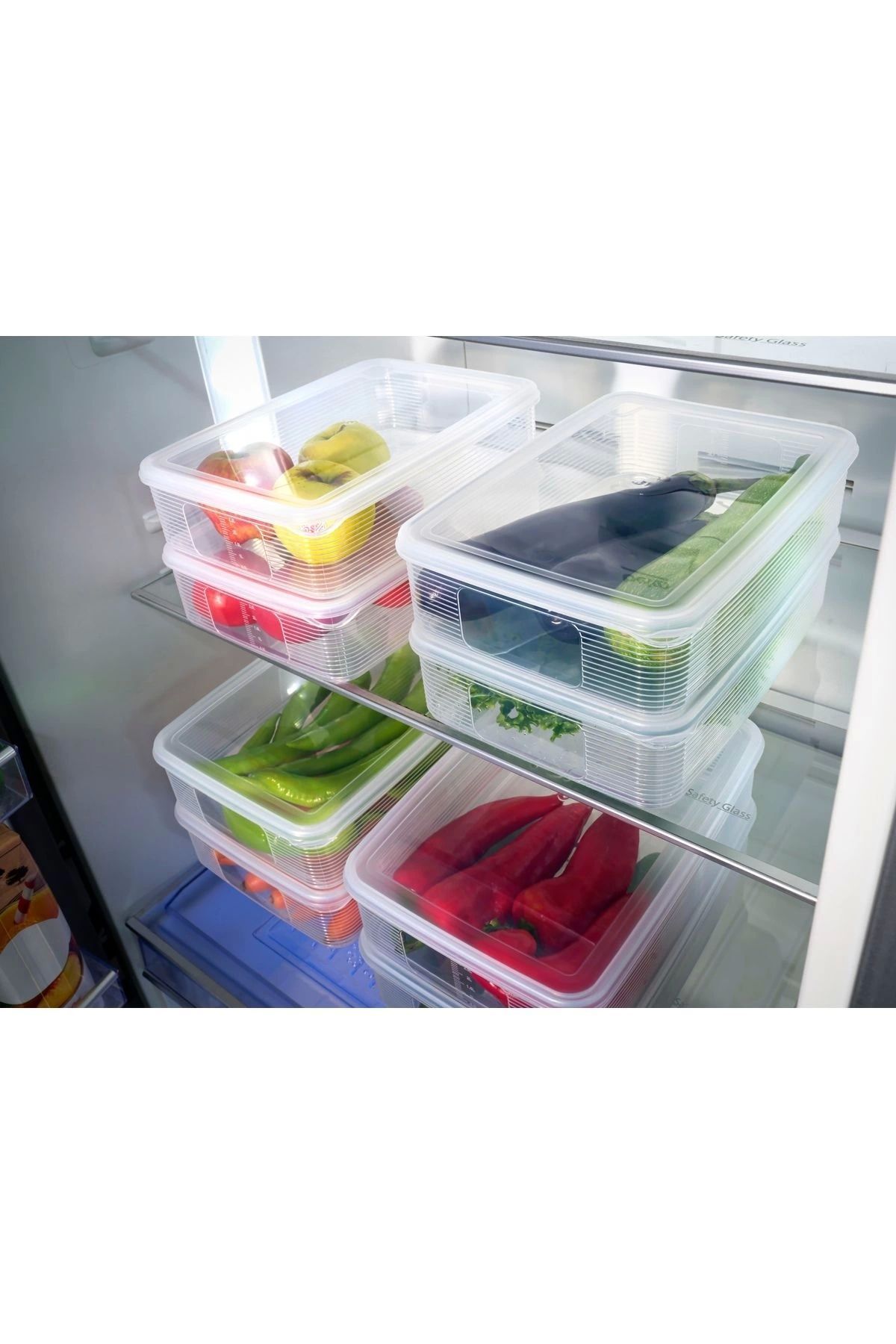 Ecolux-Vacuum 6 Pieces 3.5 Lt Leakproof Large Size Rectangular Food Storage Container Set with Gauge - Transparent 7
