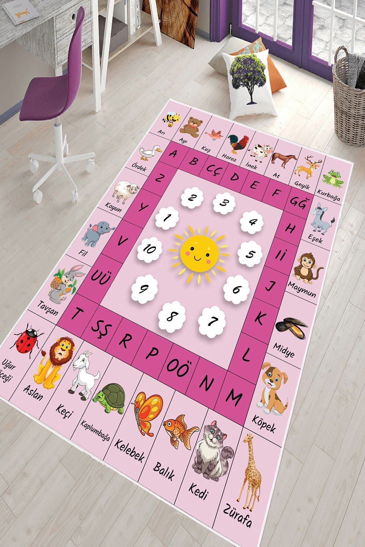 MENTEŞ HOME MENTEŞ Pembe Alfabe Desenli Eğitici Yıkanabilir Kaymaz Taban Leke Tutmaz Bebek ve Çocuk Odası Halısı fotoğrafı 3 (önizleme)