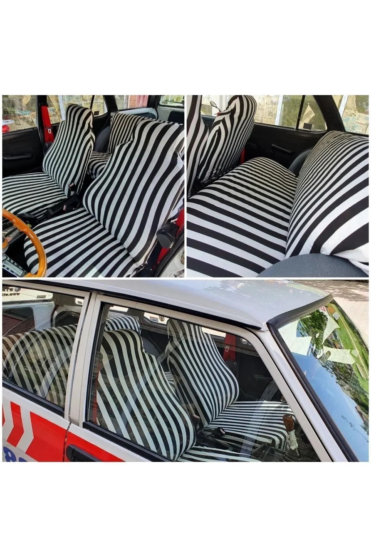 Tofaş Kartal Oto Koltuk Kılıfı Zebra Desenli Servis Kılıf Çizgili Siyah