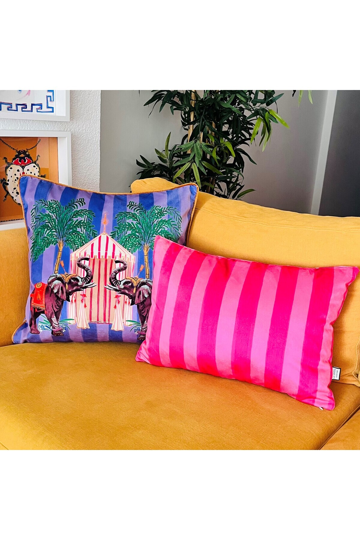 ge living-Purple Elephant Patterned Velvet Throw Pillow Cover - 50x50 6