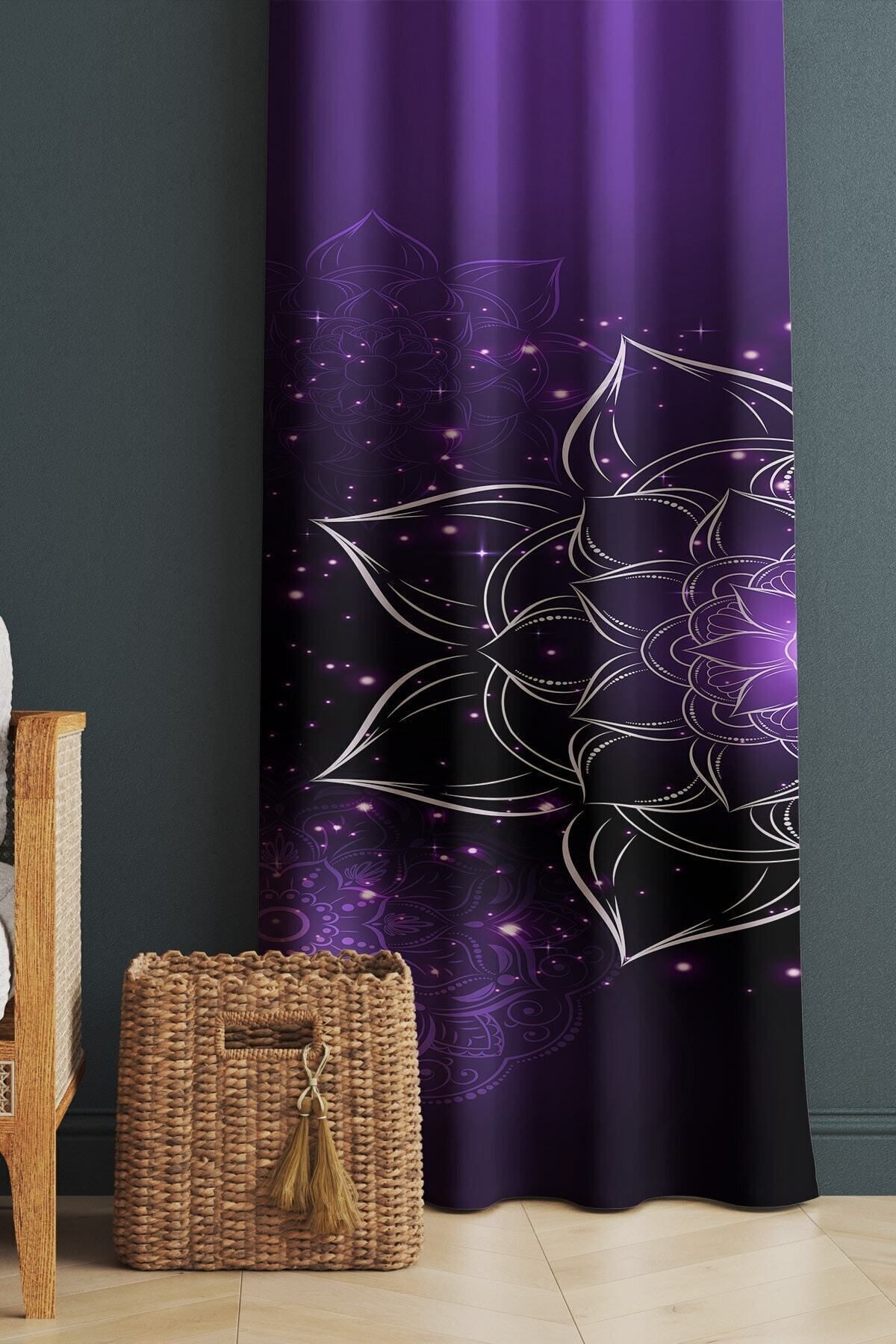 Evmila-Printed Modern Patterned Living Room and Bedroom Single Wing Velvet Texture Background Curtain - Purple 1