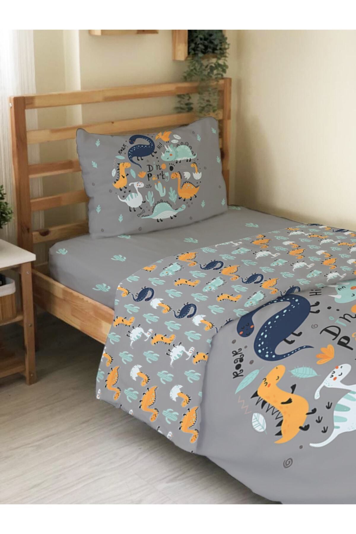 Evmila-Double Sided Dinosaur Patterned 2-Piece Set Without Sheets Printed Single Duvet Cover Set Gray 2