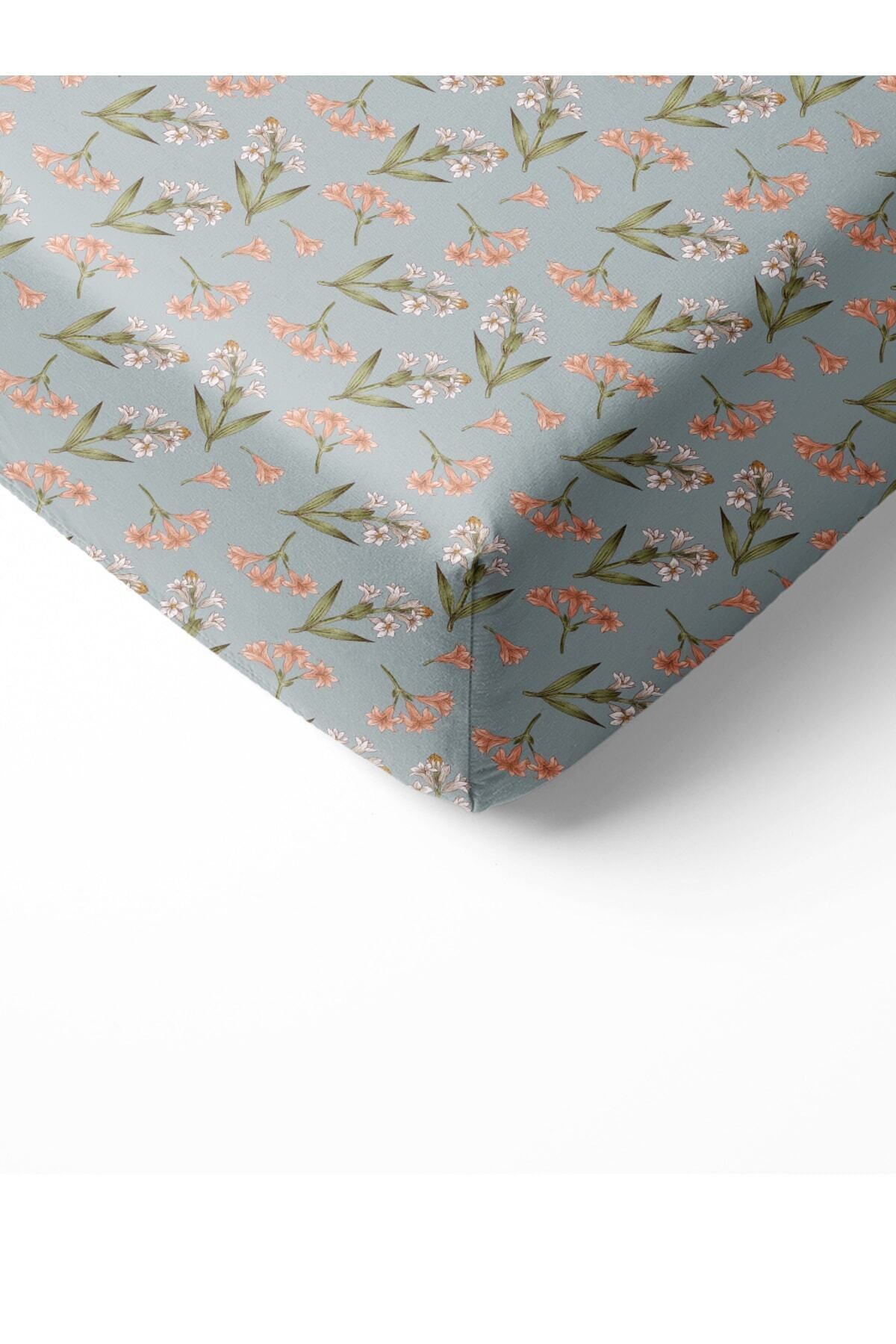 Evmila-Flower Pattern Printed Single Elastic Sheet Set Gray 2