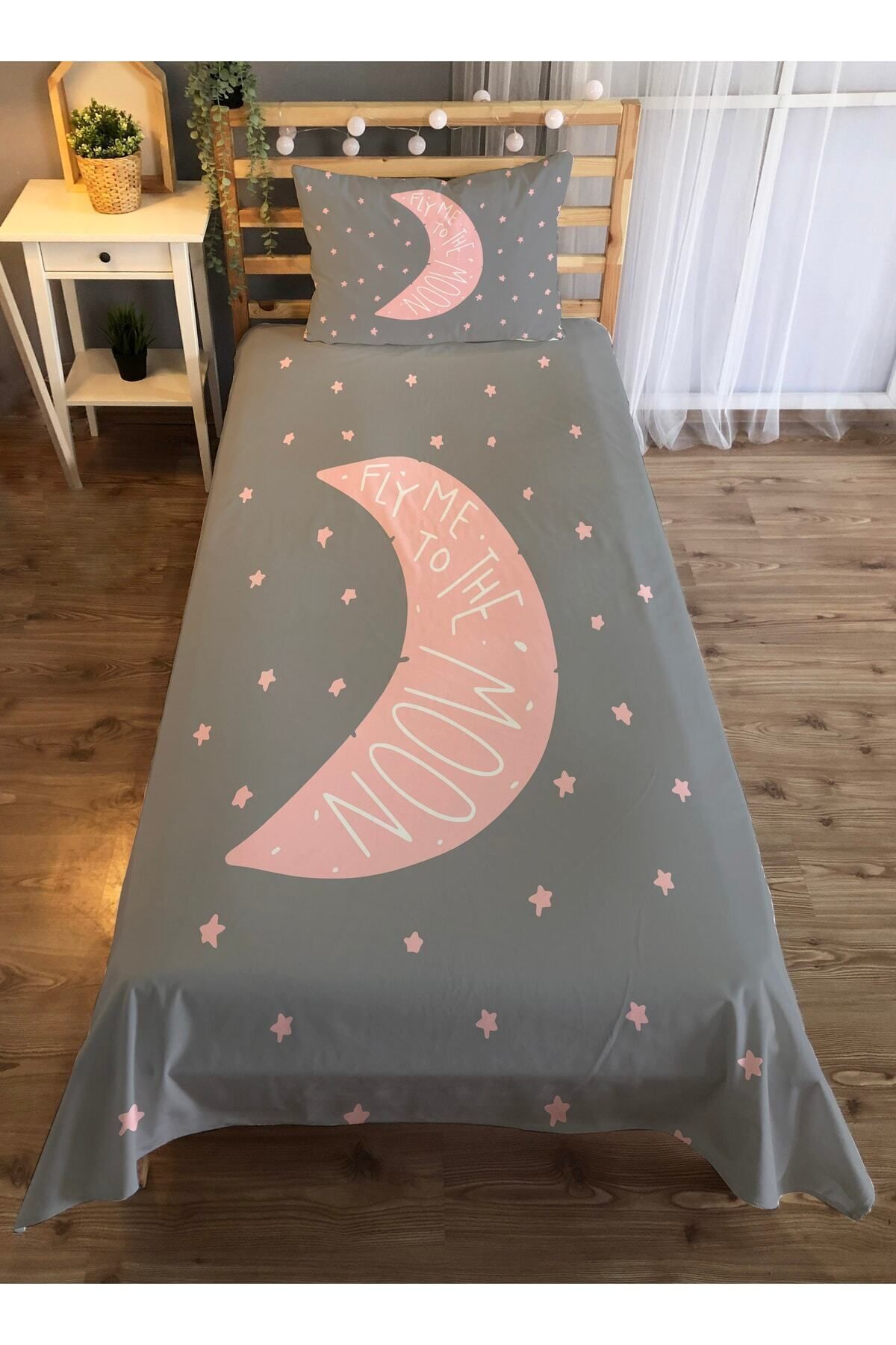 Evmila Cuvertură De Pat De O Persoană Din Catifea Cu Model Moon Roz - Gri - One Size