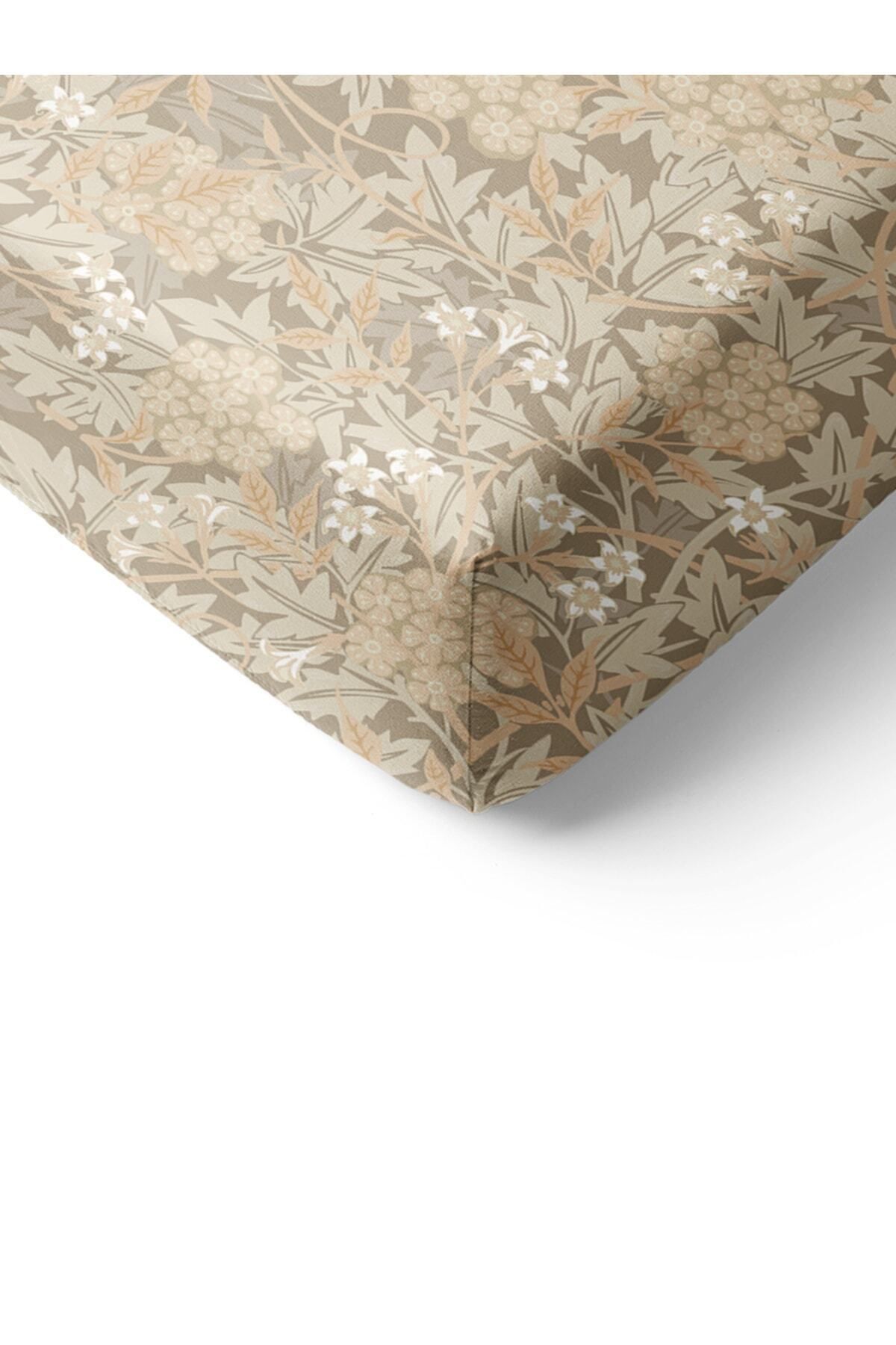 Evmila-Leaf Pattern Printed Single Elastic Sheet Set Brown 2