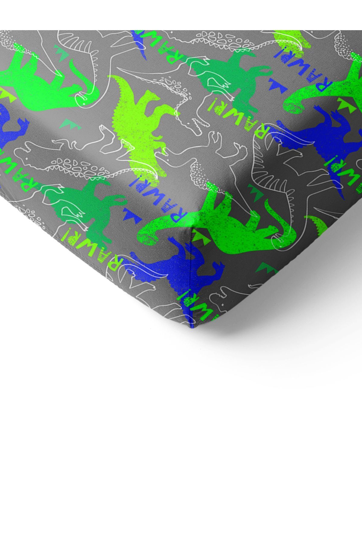 Evmila-Dinosaur Patterned Printed Single Elastic Sheet Set 2