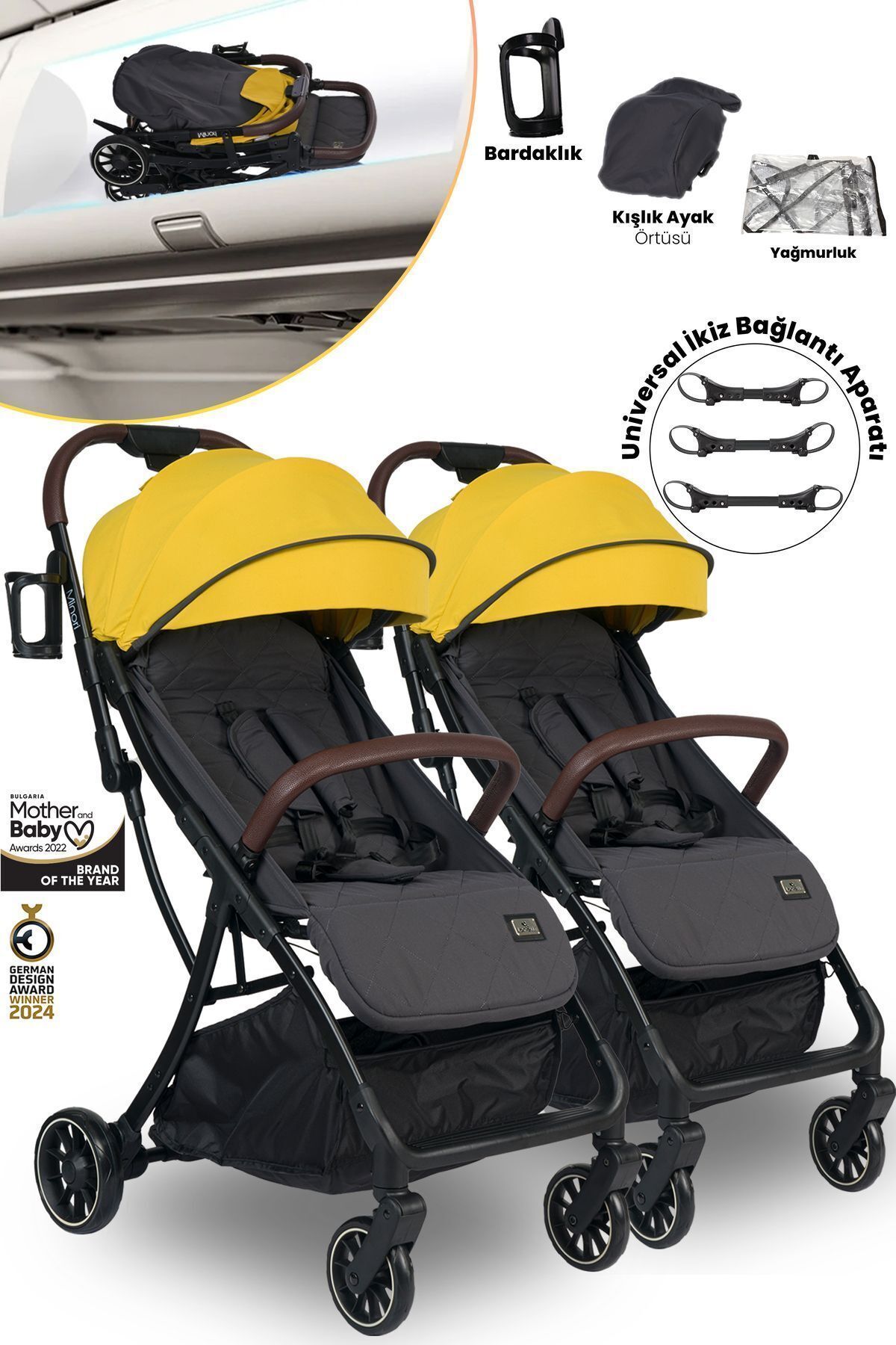 LORELLİ Lorelli Minori Ayrılıp Birleşebilen Kabin İkiz Bebek Arabası - Lemon Curry