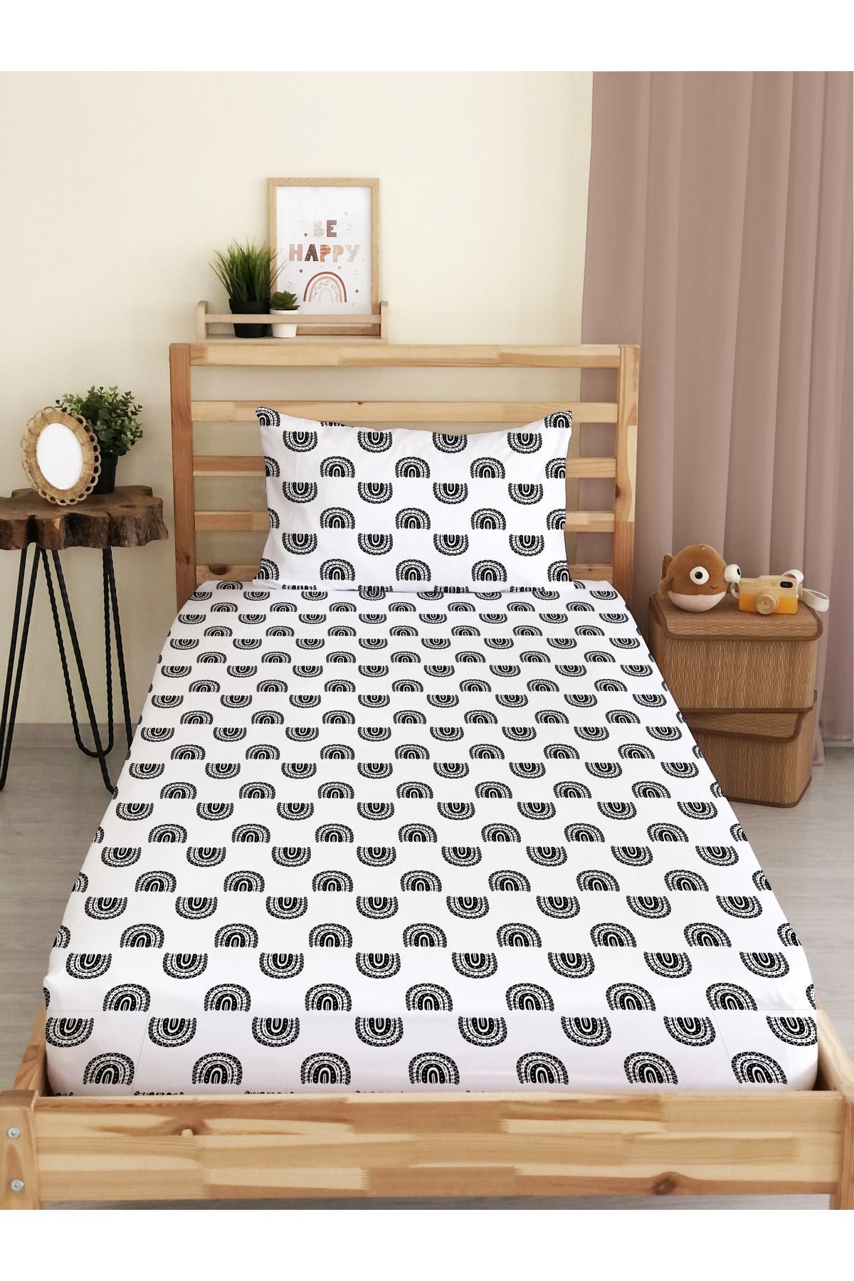 Evmila-Rainbow Patterned Printed Single Elastic Sheet Set 1