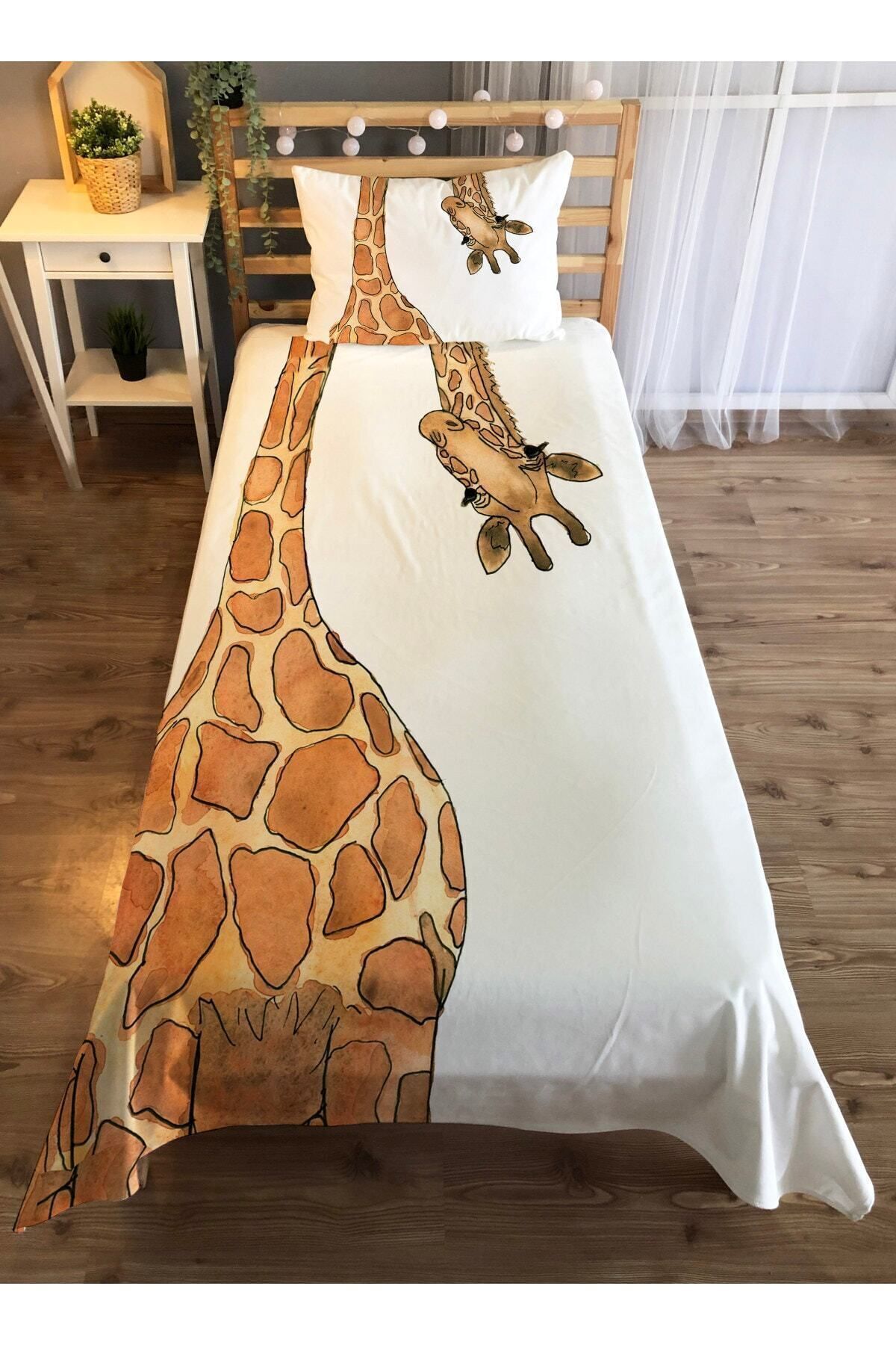 Evmila Cuvertură De Pat Din Catifea Cu Model Girafe - Albă - One Size