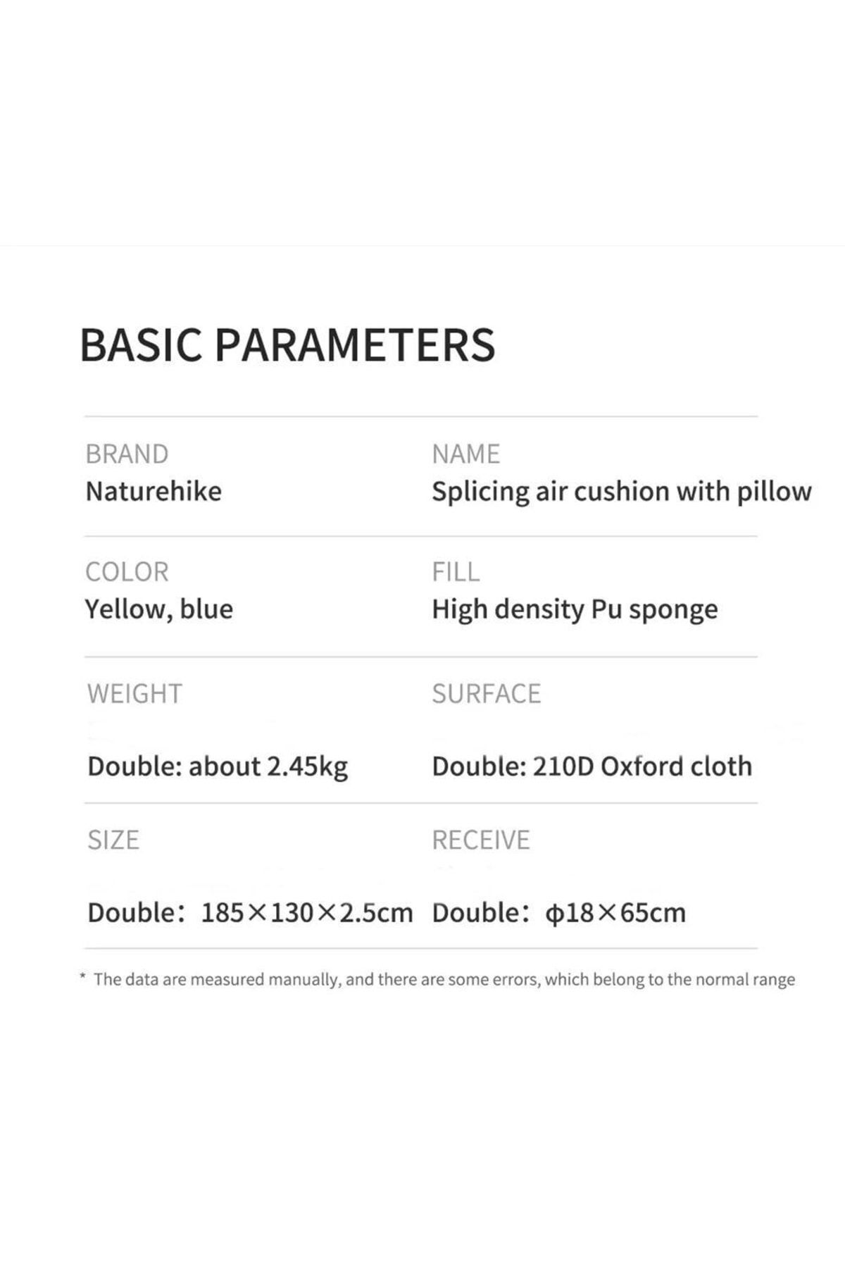 Naturehike Ultralight Çift Kişilik Şişme Kamp Matı | 185*130*2.5 cm | Sarı