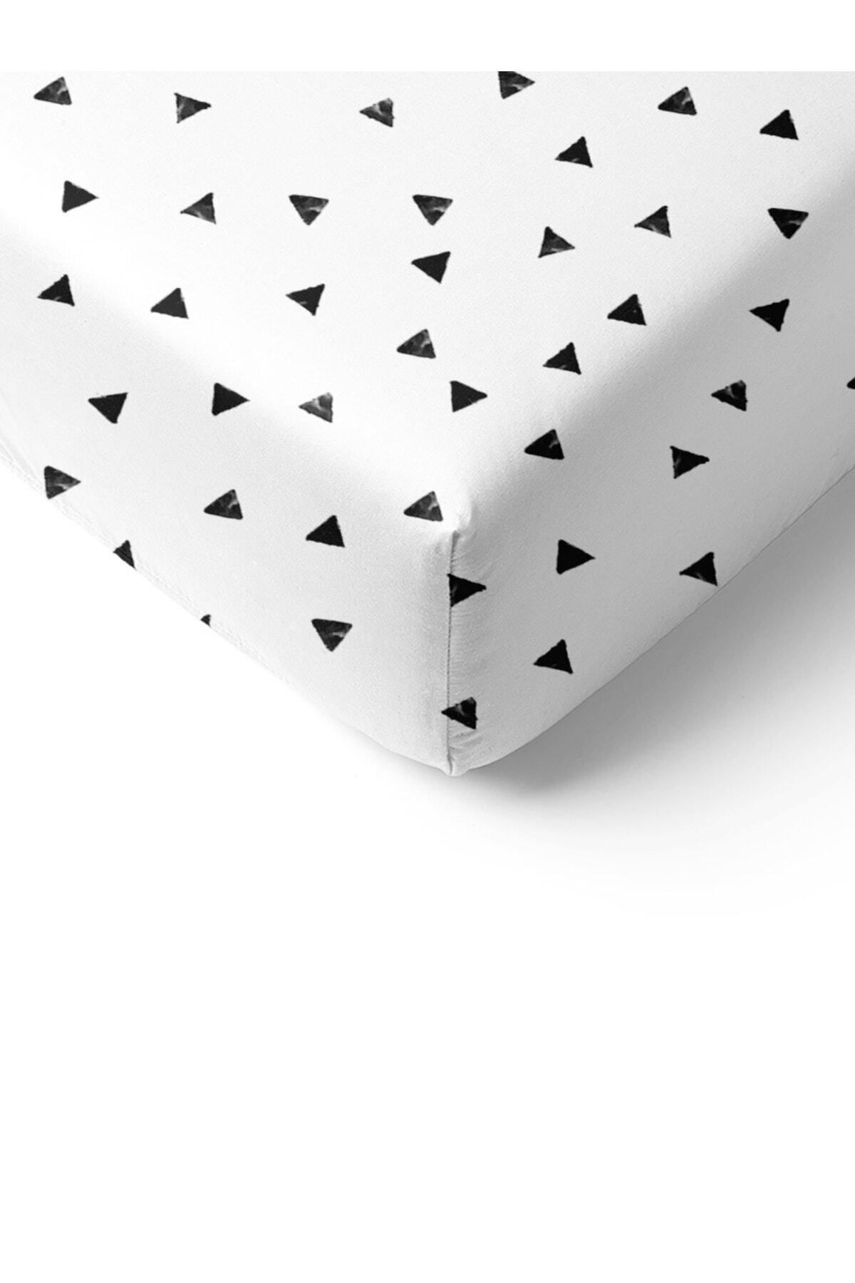 Evmila-Triangle Pattern Printed Single Elastic Sheet Set White 2