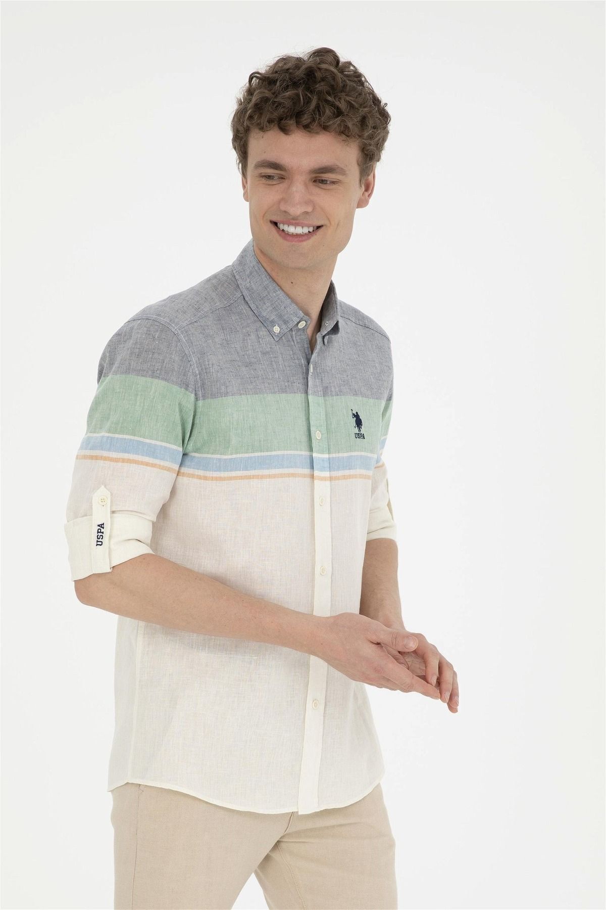 یو اس پولو پیراهن آستین بلند مردانه سبز ELIFSU BUTIKHOME