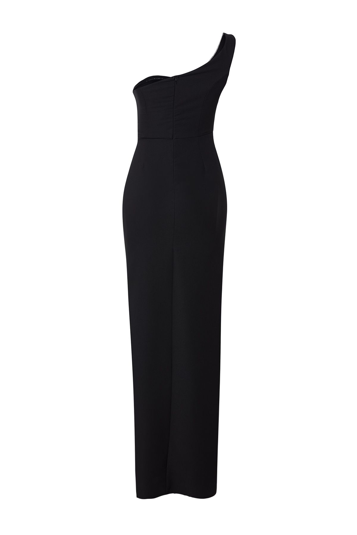 Trendyol Collection-Black Long Evening Dress with Stone Accessories - Single Sleeve Woven TPRSS24AE00166 7