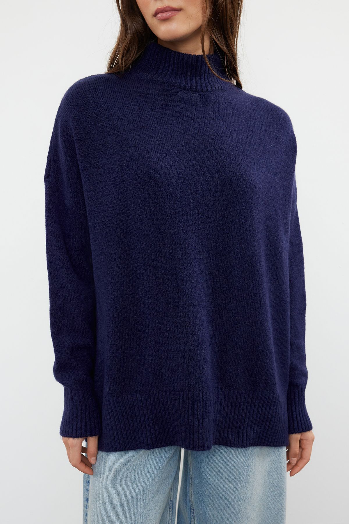Trendyol Collection-Granatowy szeroki wzór miękki dzianinowy sweter TWOAW23KZ00469 3