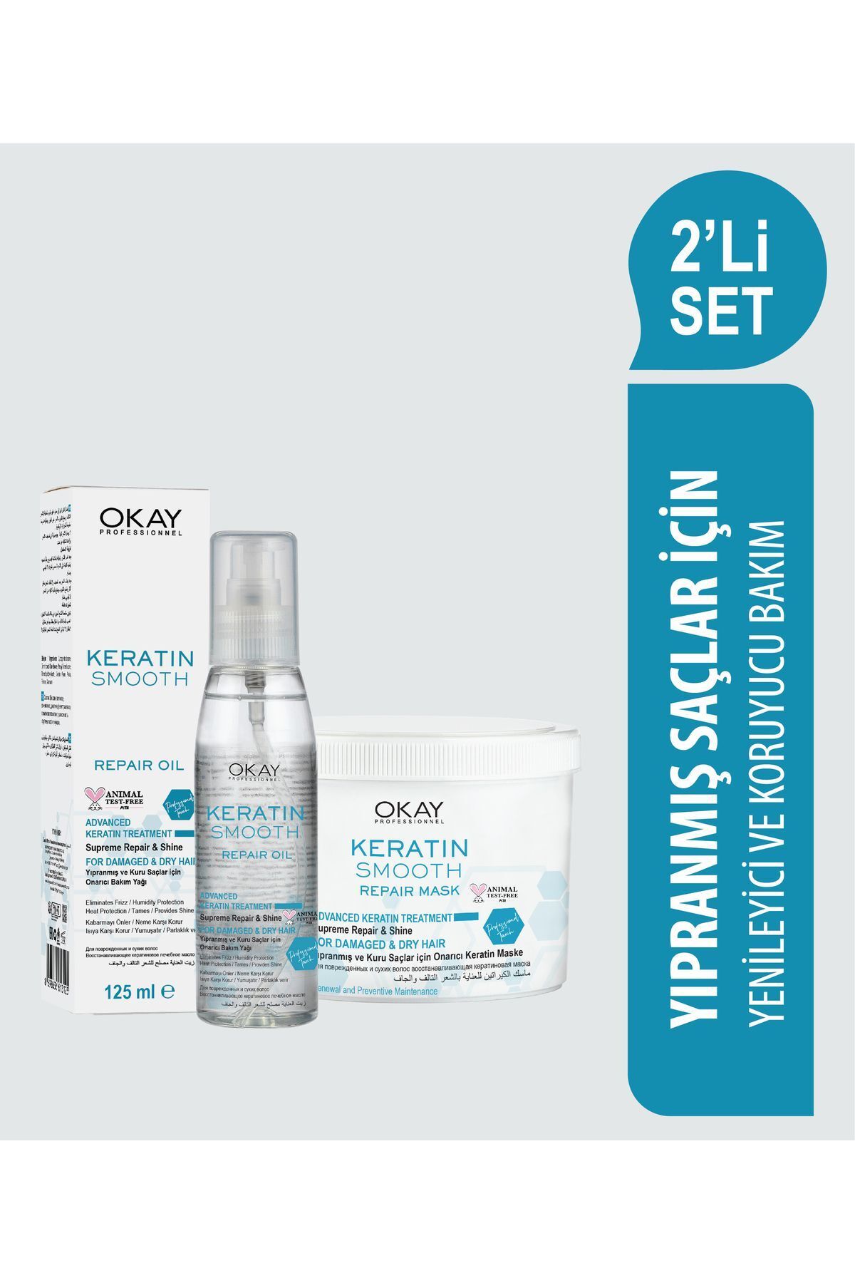 OKAYPROFESSIONNEL KERATIN SMOOTH 2-PACK CARE SET Восстанавливающая маска 500 мл + масло для ухода 125 мл OTR1321 KERATIN SET