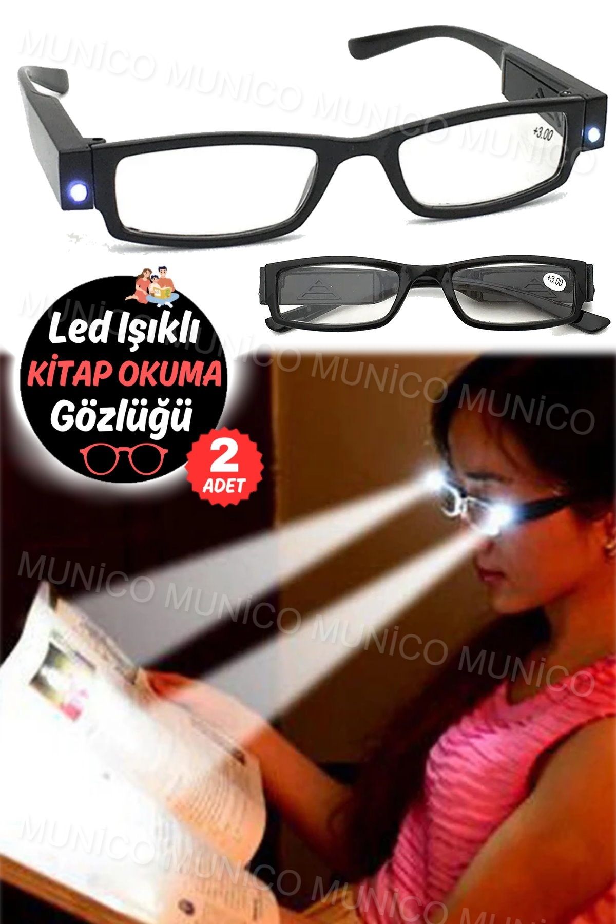 Munico 2 Adet Bisikletçiler İçin Işıklı Gözlük Yolu Gösteren Işıklı Gözlük Universal Unisex Siyah Gözlük